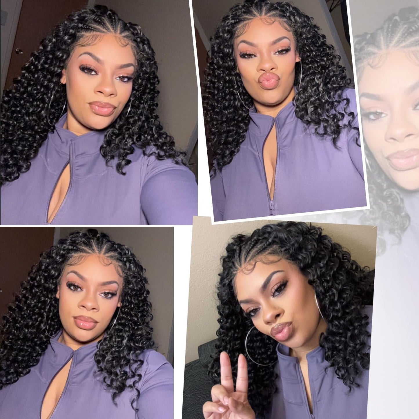 Quantum Love Braided Wigs for Black Women Braids Cornrows Lace Curly Wigs 16 Inch Lace Frontal Braided Fully Curly Bob Synthetic Glueless Wigs