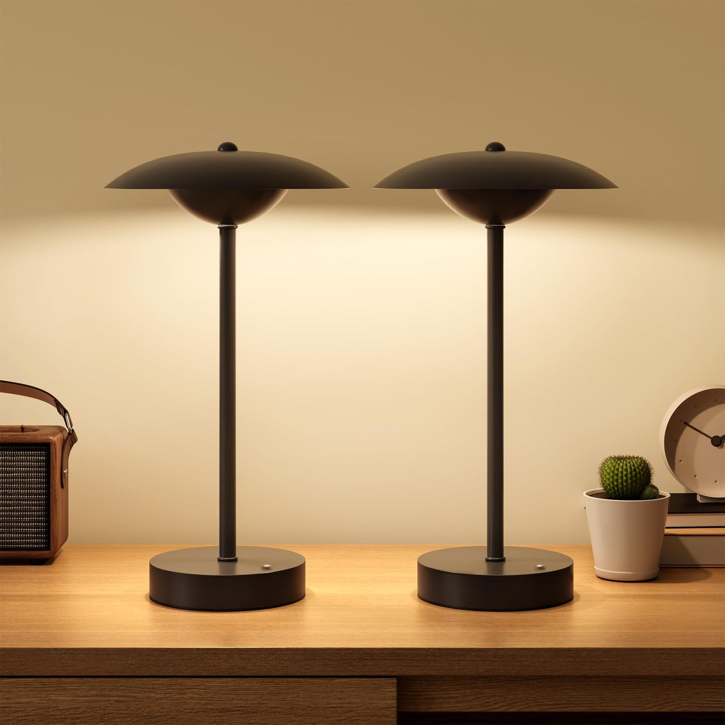 HISEEGO 2 Pack Cordless Table Lamps, Rechargeable Battery Powered Lighting, Indoor/Outdoor Table Lamps for Patio Restaurant Home Dinner Dining Kitchen Bar Camping Balcony,Waterproof & Wireless(Black)