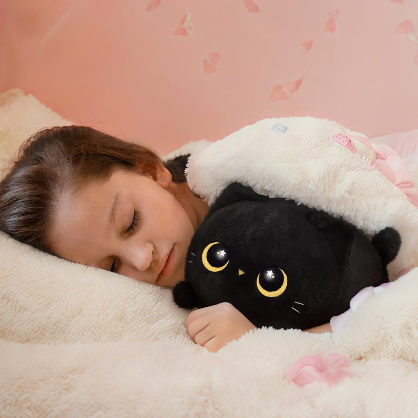 Mewaii Black Cat Plush, Cute Cat Plushies Toy, Soft Kitten Plushie Cuddle Pillow, Anime Plushie Doll, Cute Stuff Toys Gift for Girls, Boys and Males (16 Inch)