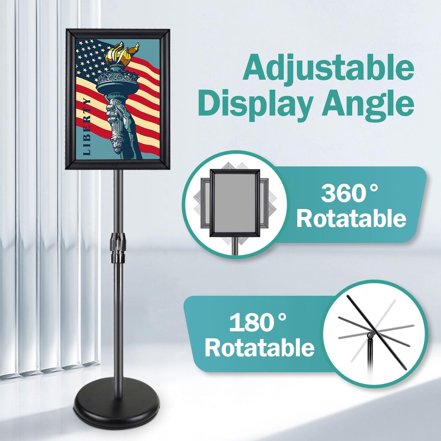 AceShow 2 Pack Sign Holder Stand - 8.5 ×11 inch Standing Display Sign Stand, Adjustable Poster Sign Holder, Heavy Duty Pedestal Floor Sign Stand, Snap Open Frame for Vertical & Horizontal View, Black
