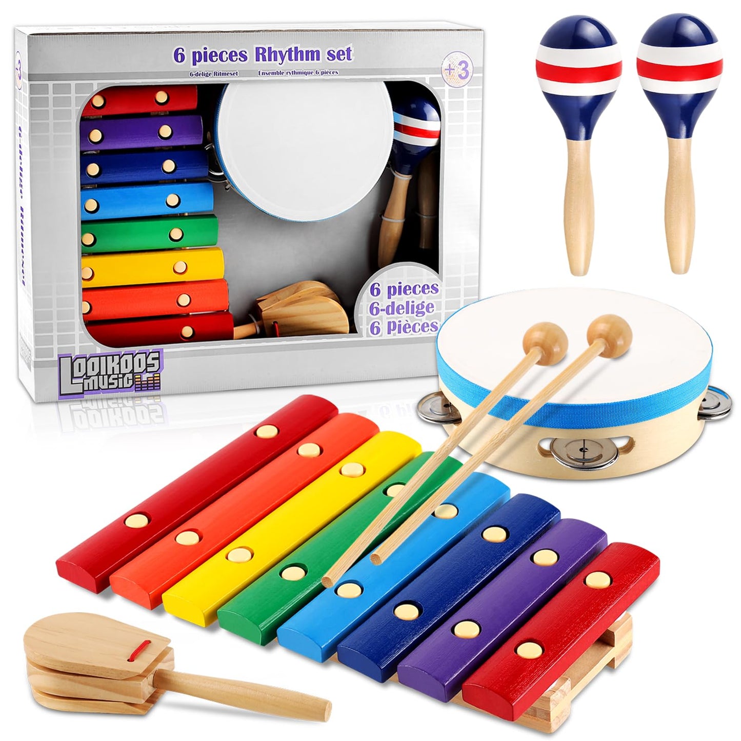 LOOIKOOS - Baby Musical Instruments Montessori Wooden Toys for Toddlers 1-3, Percussion Instrument Set for Preschool Kids, Educational Musical Toys for Toddlers