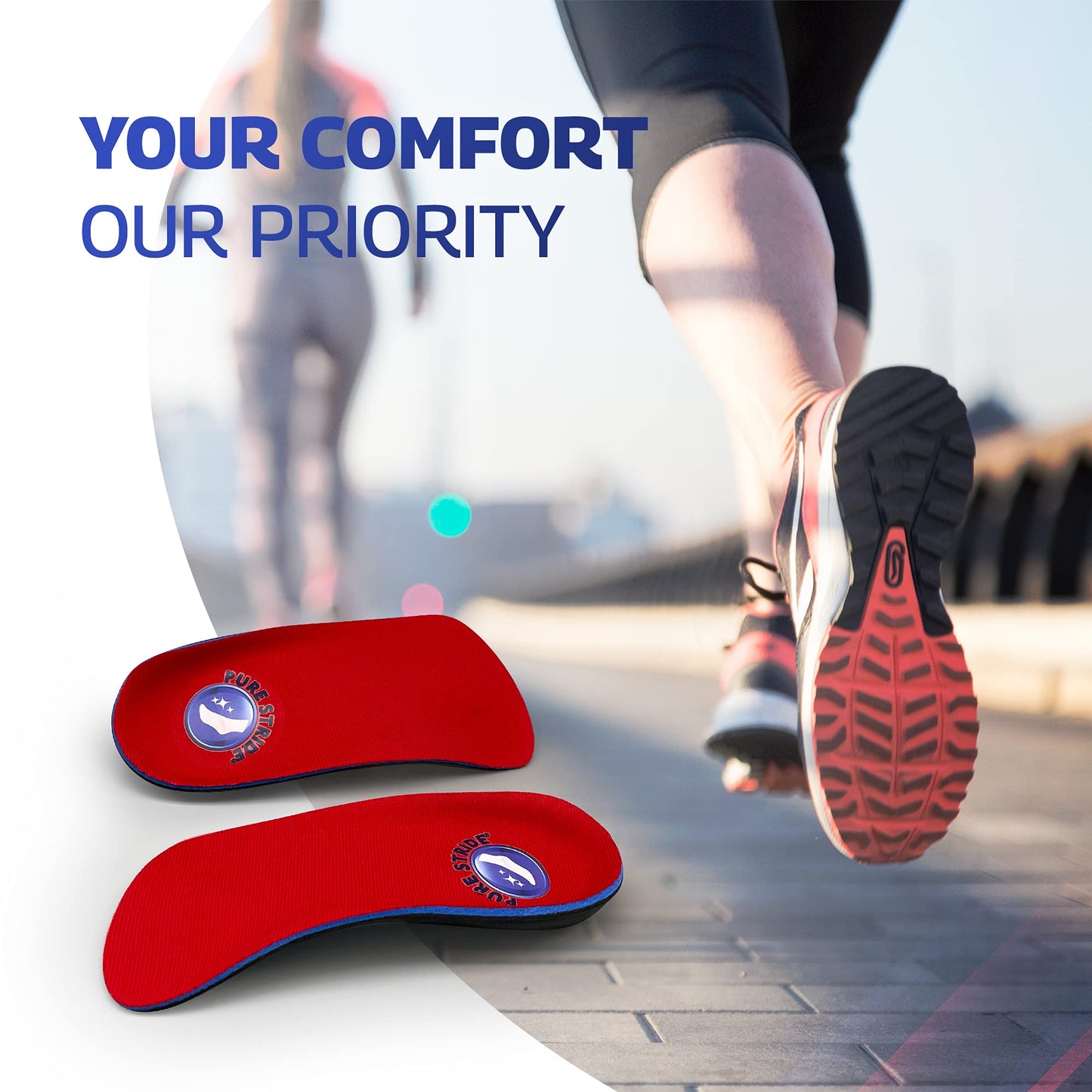 Pure Stride Professional 3/4 Length Orthotics - Shoe Insole & Support for Metatarsals, High Arch, Flat Feet - Pain Relief for Plantar Fasciitis, Arch, Heel - 1 Pair, Men's 11-11.5 / Women's 13-13.5