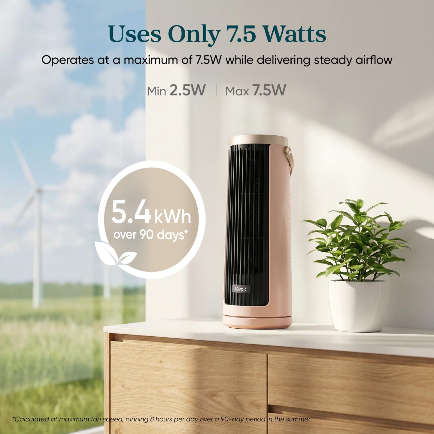 LEVOIT Tower Fan for Bedroom, 20dB Quiet Desk Fan with 23ft/s, Portable & Easy to Carry, 3-Angle & 5-Speed Mini Oscillating Fan, DC Motor, Bladeless, Remoter, 12H Timer, for Home, Room, Office, Clay