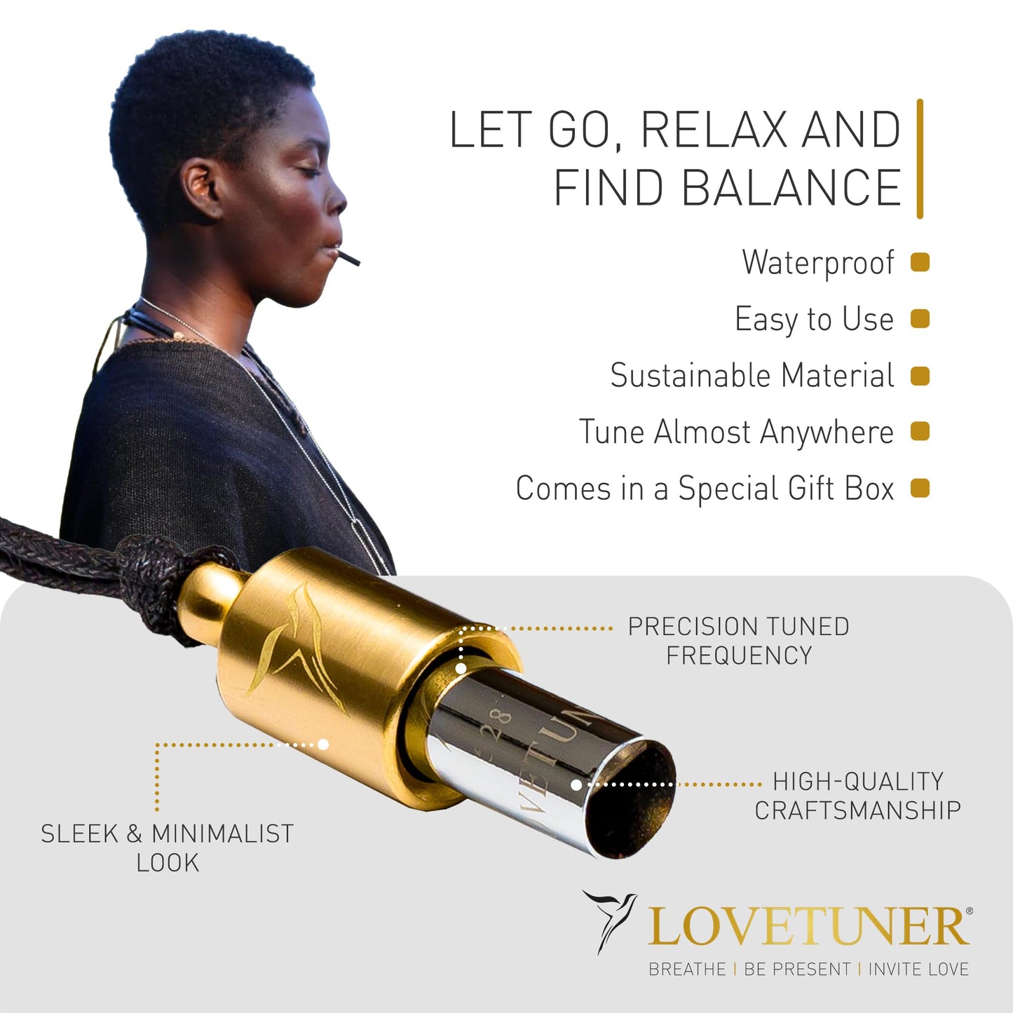 LOVETUNER Meditation Tuning Necklace 528 hz Frequency of Love | Mindfulness Device for Anxiety & Stress Relief (Waxed Cord Bronze)