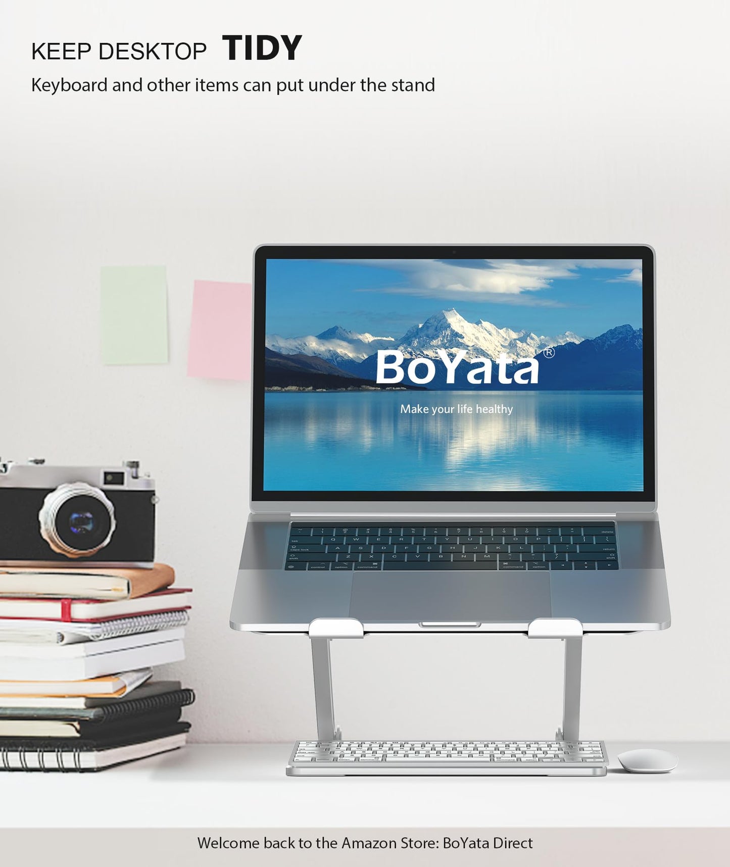 Laptop Stand, Boyata Laptop Holder, Multi-Angle Stand with Heat-Vent, Adjustable Notebook Stand for Laptop up to 17 inches, Compatible for MacBook Pro/Air, Surface Laptop, and so on (Silver)