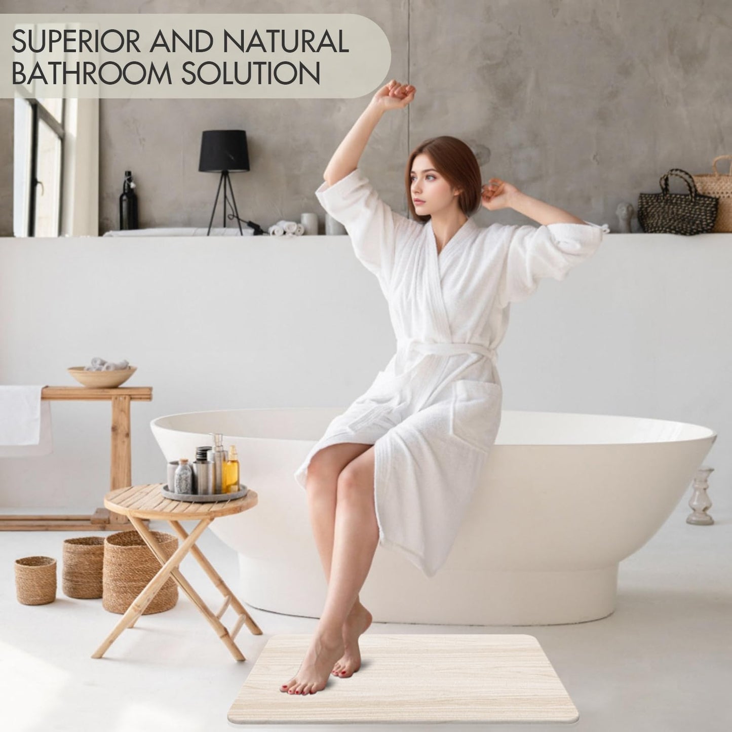 2 Pack Stone Bath Mat for Bathroom|Diatomaceous Earth Bath Mat|Quick Dry Water Absorbing Bath Stone Mat Large|Non-Slip Bathroom Shower Rug|Easy to Clean (24×16'', Wood Grain, Square)