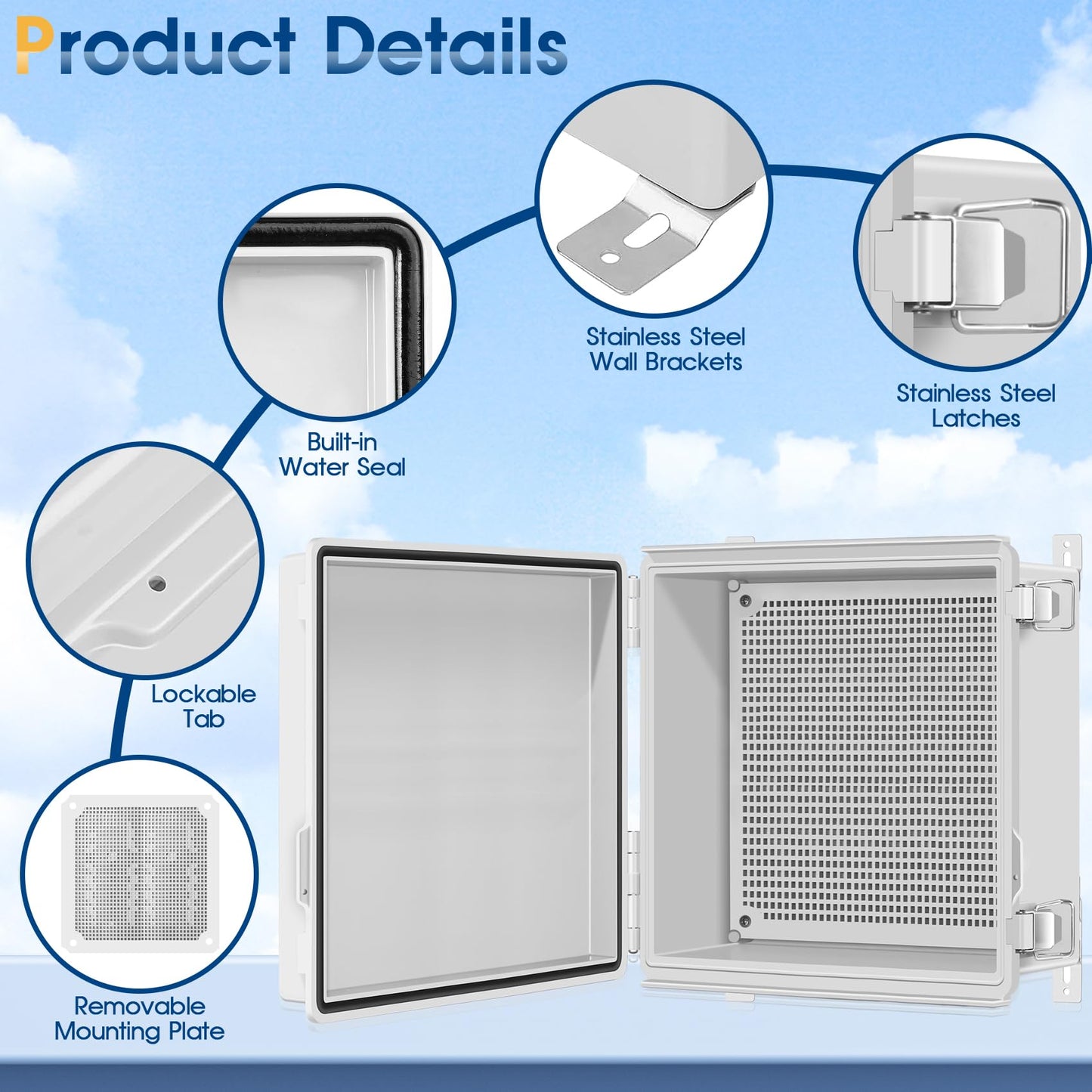XINYIELE Waterproof Outdoor Project ABS Plastic Junction Box IP67 Weatherproof Dustproof Enclosure with Hinged Cover, Mounting Plate,Wall Brackets for Power Project (11.8"x11.8"x7.1")