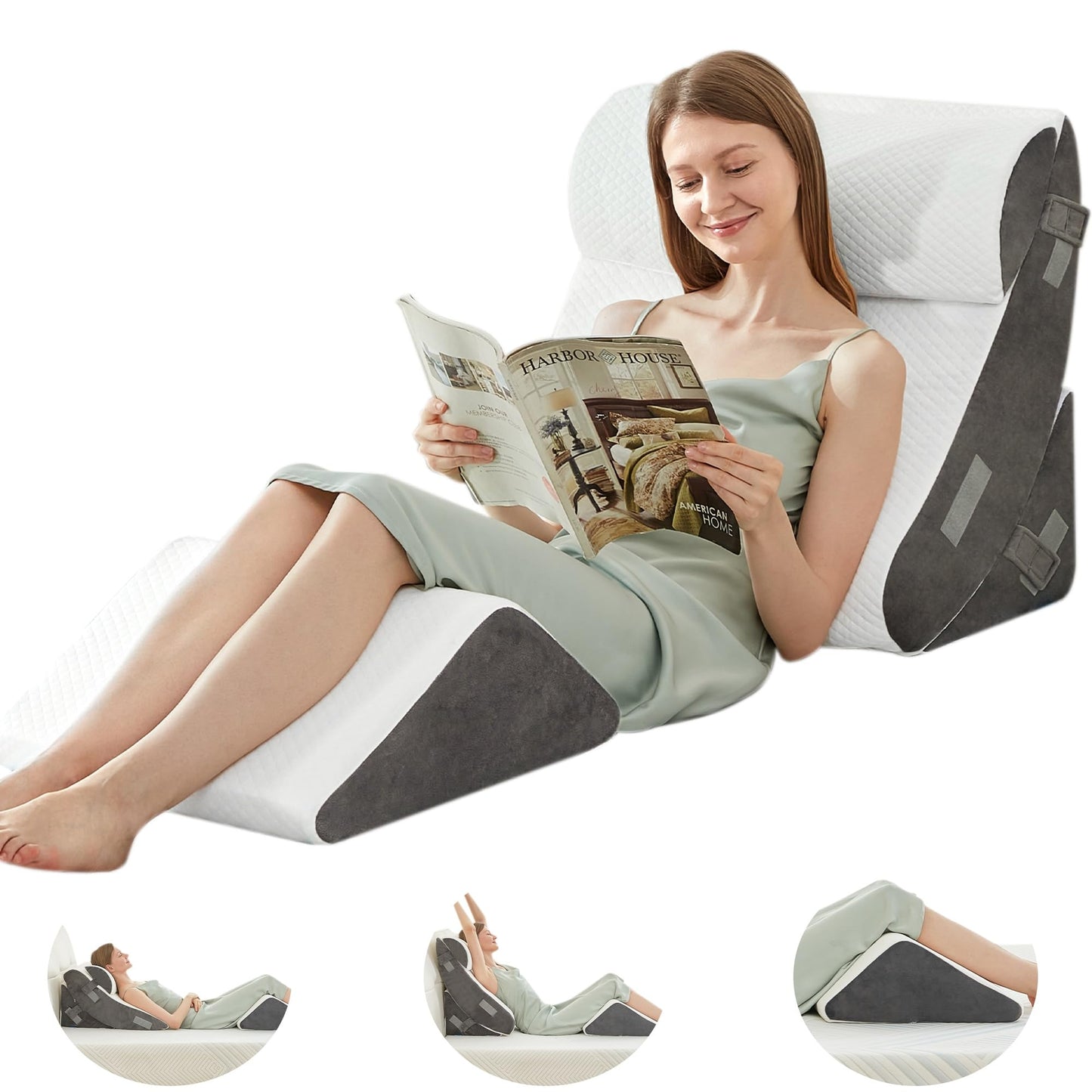 BDEUS 4PCS Bed Wedge Pillow Post Surgery, Orthopedic Sleeping Wedge Pillow Set for Back, Neck and Leg Pain Relief, Acid Reflux, GERD, Memory Foam Support Pillows for After Surgery, White