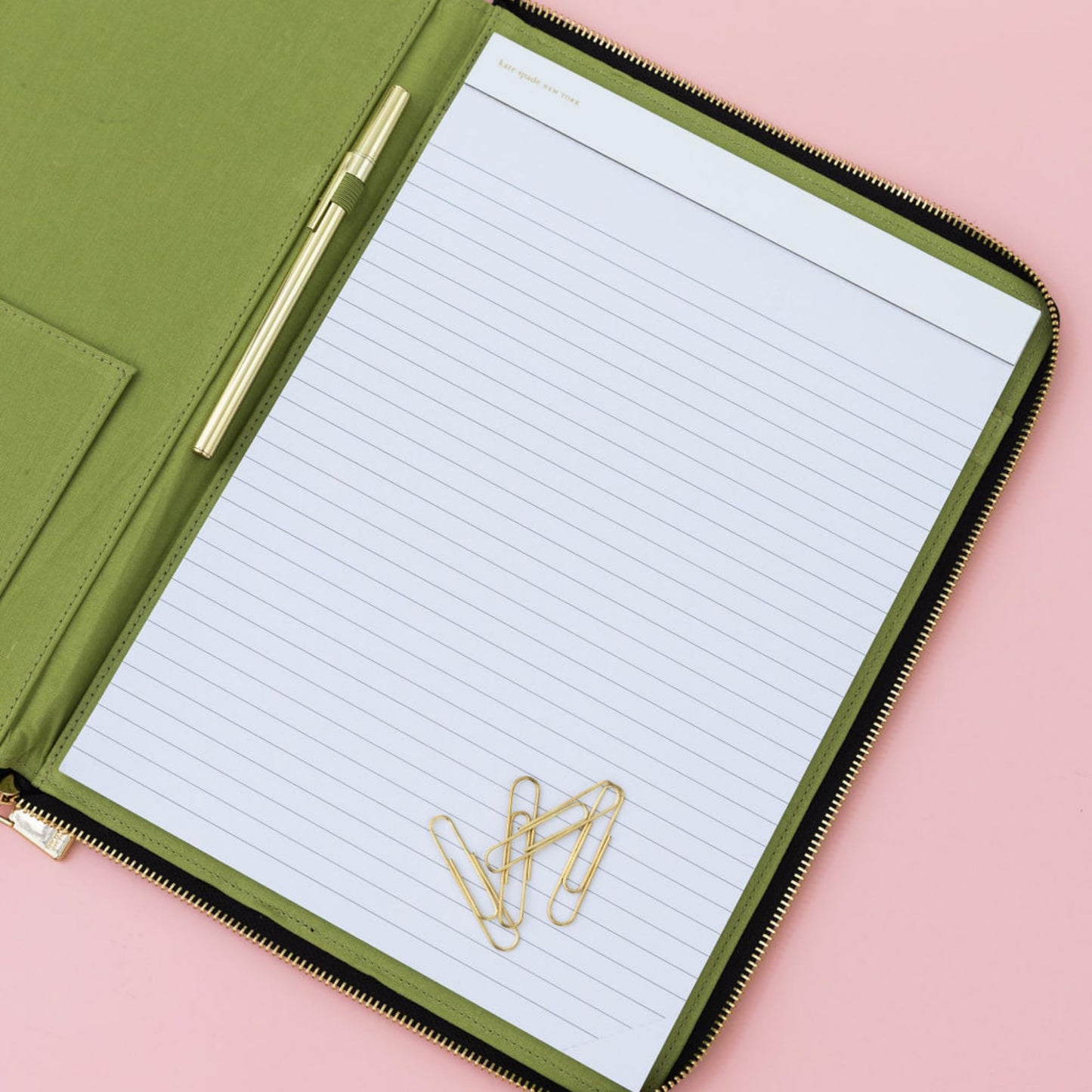 kate spade new york 13.25" x 9.50" Faux Leather Notepad Zip Folio with Interior Pocket, Zipper Close, and Pen Loop (Painterly Blooms)