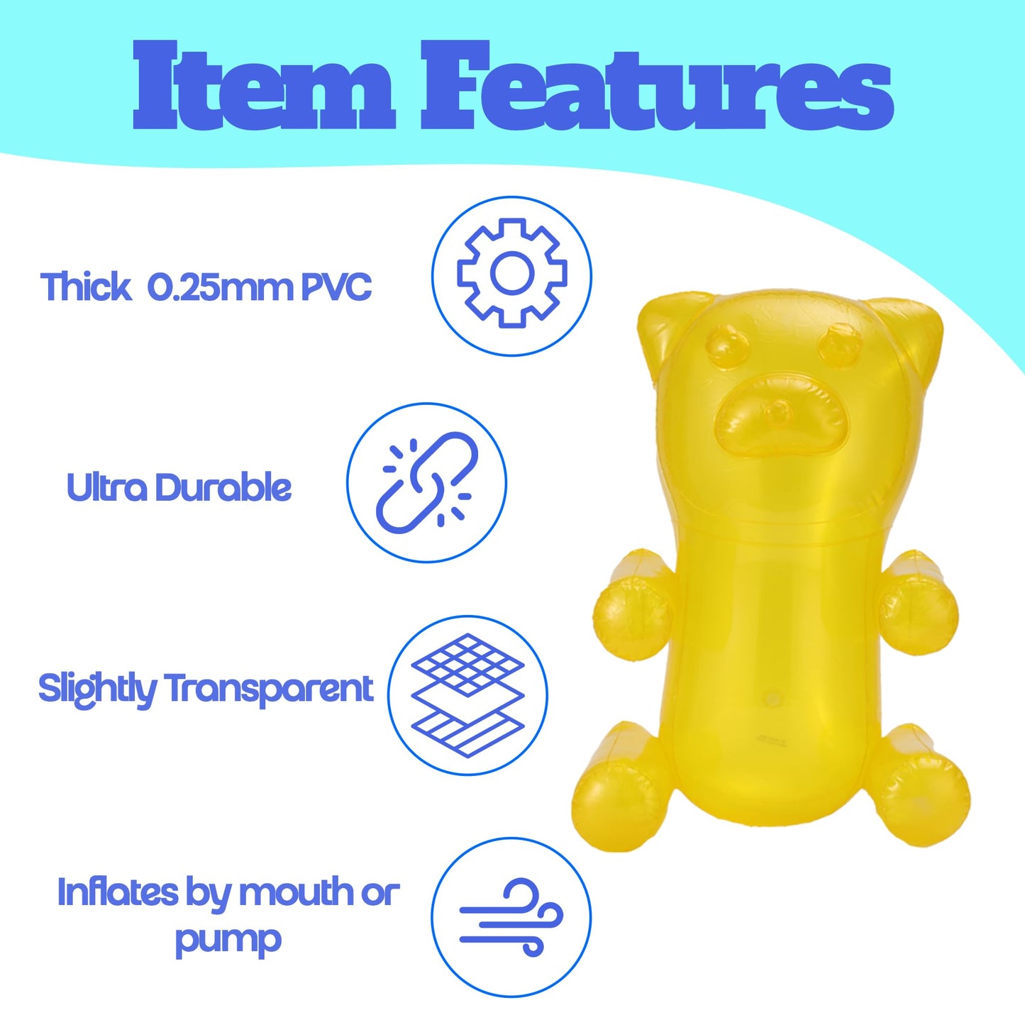 4E's Novelty Inflatable Gummy Bears Huge 24" - Great for Party Decorations, Unique Blow Up Pool Toys for Kids, Candyland Themed Birthday Party Decorations Supplies - Pack of 6