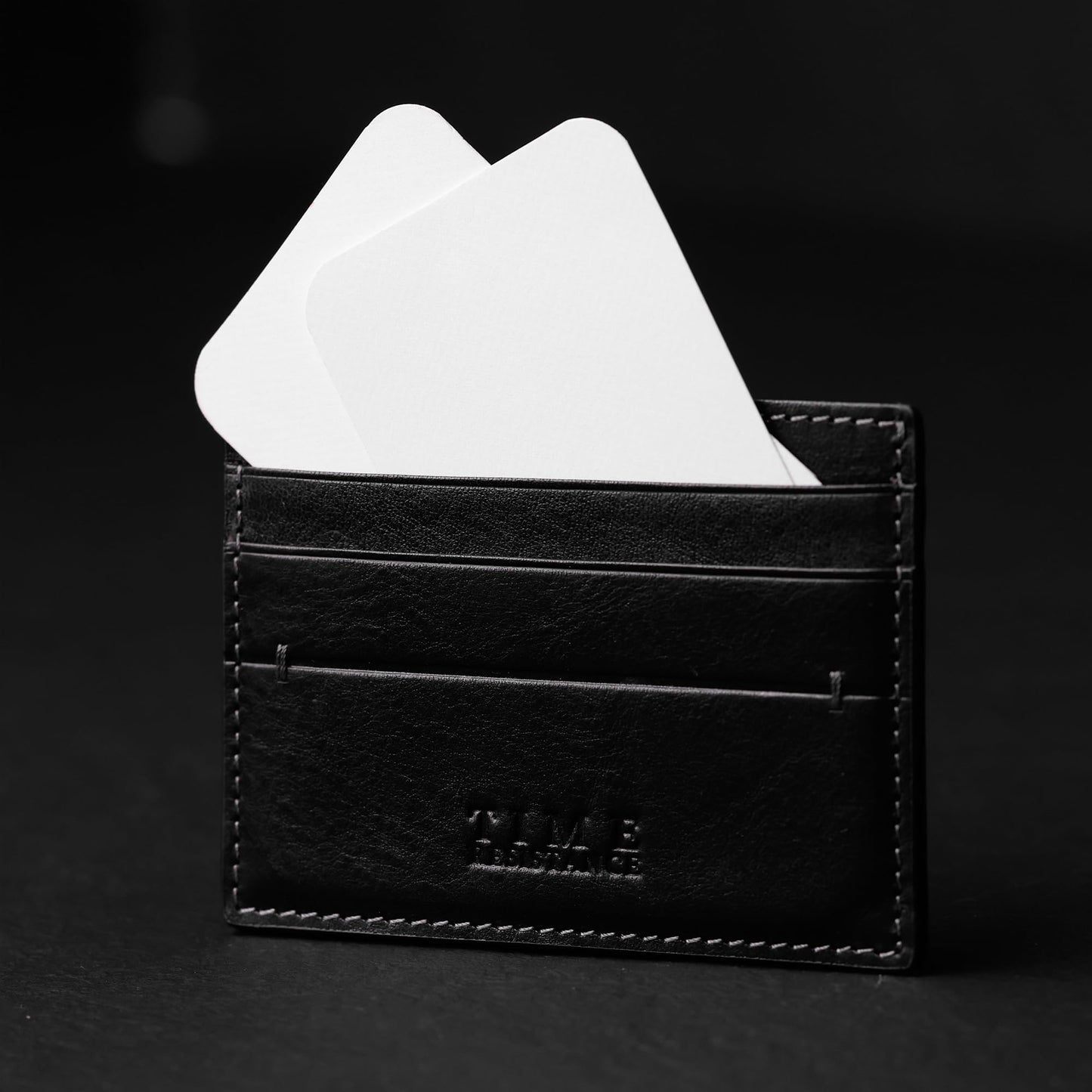 Time Resistance Credit Card Case - Leather Business Card Holder - Italian Handmade Card Organizer (Black)