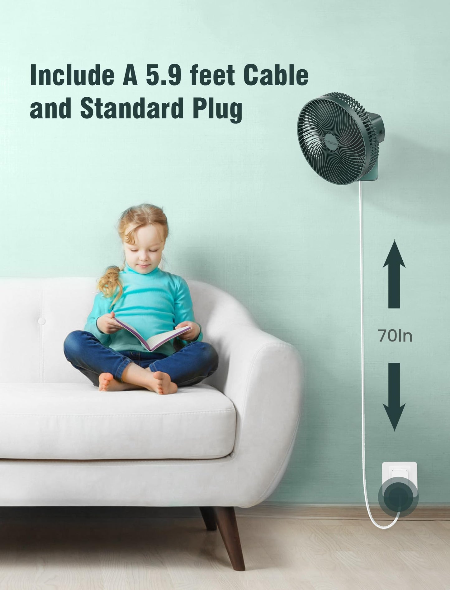 10-Inch Wall Mount Oscillating Fan with Remote and Timer, Small RV Fan with Powerful 4 Speeds, 90° Oscillation,60° Adjustable Tilt, 5.92 ft Wire, Quiet Corner Fans for Bedroom, Indoor Bathroom