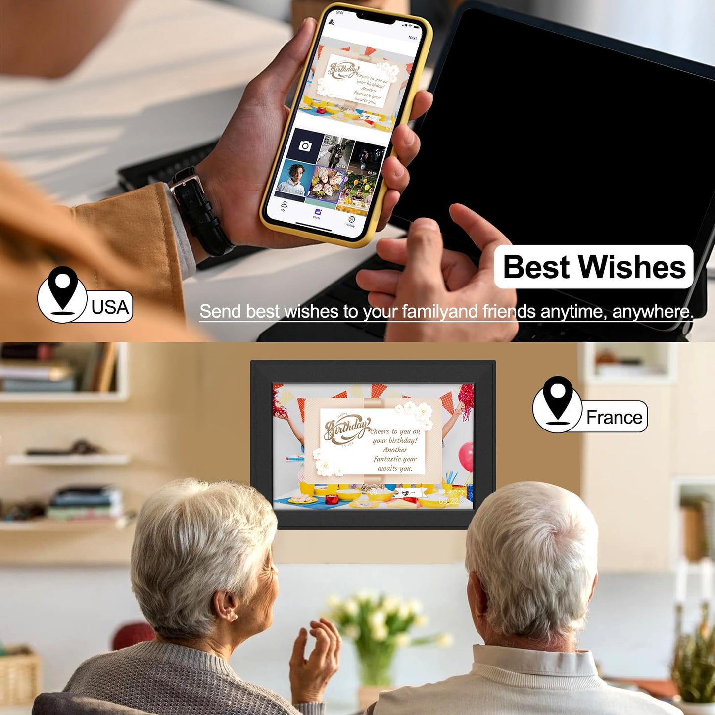 HE Baixu elx 10.1 Inch WiFi Digital Picture Frame, Smart Electronic Clound Digital Photo Frame with 1280 * 800 HD Touch Screen, Instantly Share Photos & Video, Gift for Friend and Family