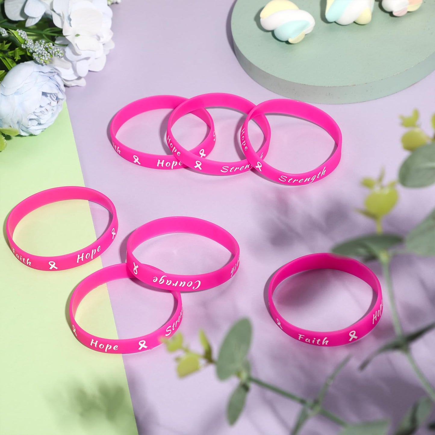 Sratte Breast Cancer Awareness Pink Ribbon Bracelets Rubber Wristbands for Women Party Public Events Breast Cancer Decorations Gifts(360 Pcs)