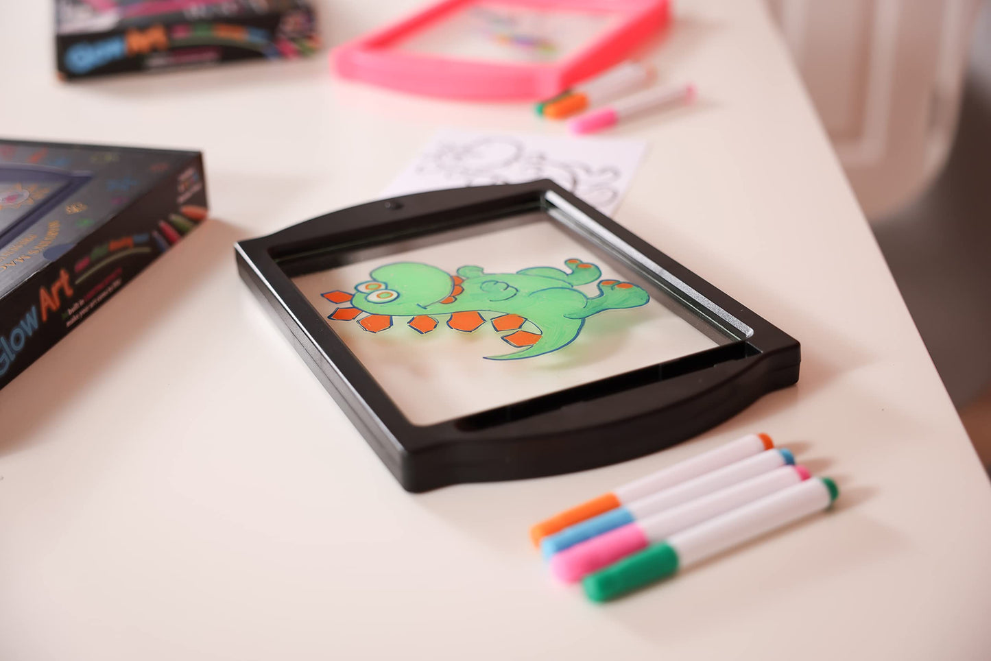 Marvin's Magic - Glow Art Unique Craft Kit | Light Up Kids Art Set | Includes Neon Effect Drawing Board with A Built-in Stand and 4 Fluorescent Magic Pens - Black