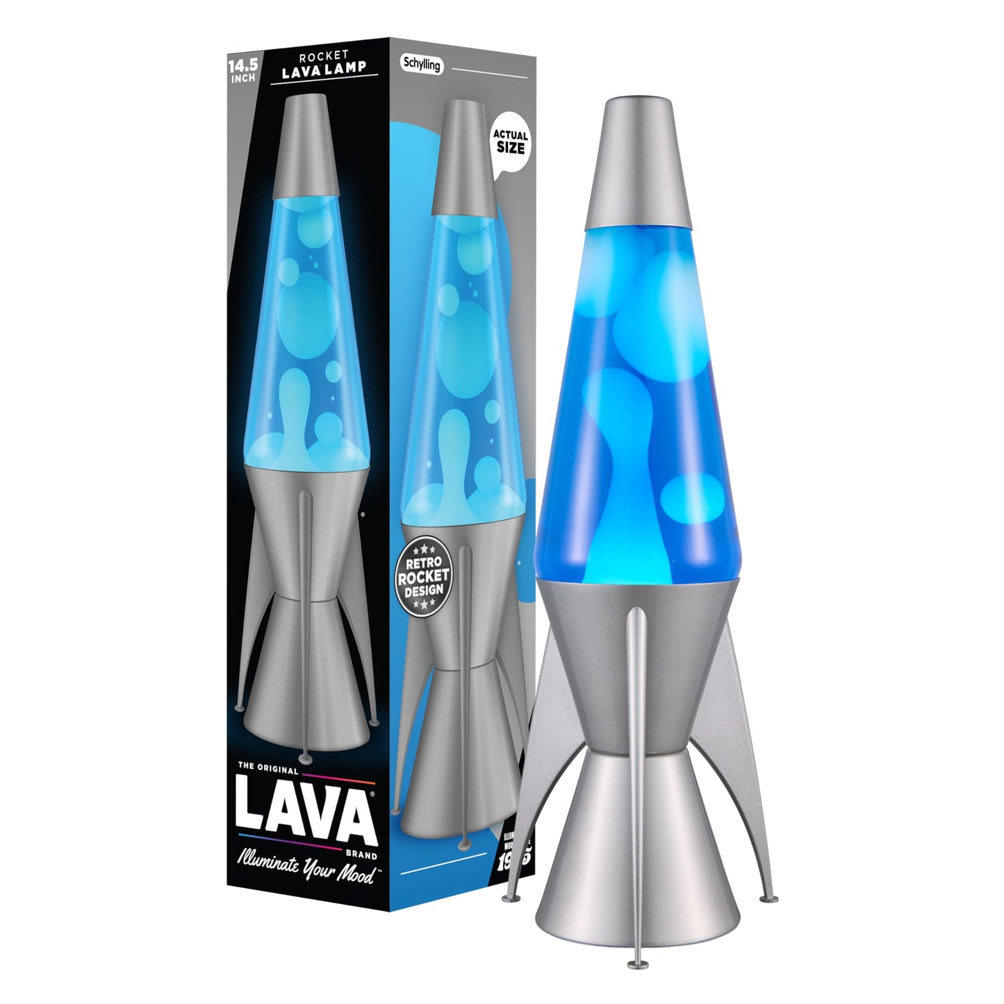 Lava The Original Lamp - 14.5" Gray Stratosphere – Retro Rocket Liquid Motion Lamp - White and Blue Liquid - Item #2390 (Amazon Exclusive)