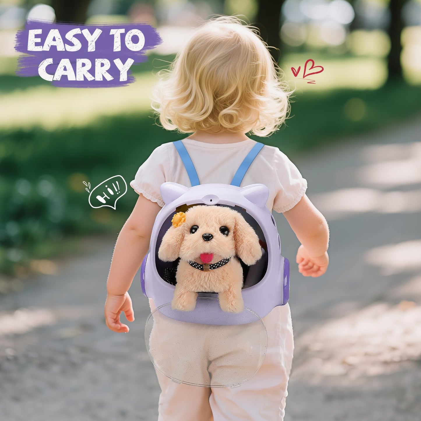 Toy Dog for Kids, Girls Interactive Plush Stuffed Toys Dog that Walk and Bark,16 pcs Electronic Puppy Pet Care Pretend Playset w/ Backpack, Groom & Feed Toys, Gifts for Girls 3-5 5-7 6-8 8-12