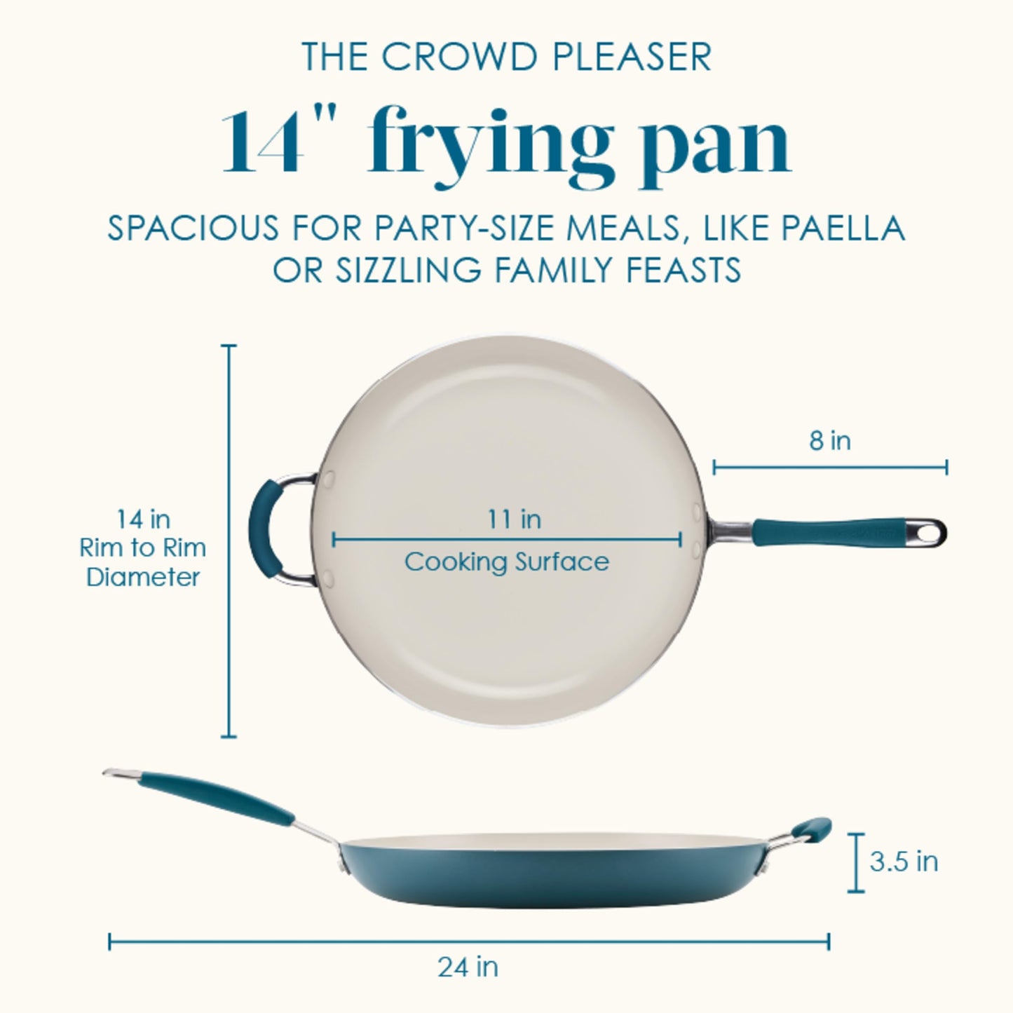 Rachael Ray Cucina Ceramic Nonstick Frying Pan/Skillet, Dishwasher Safe, 14 Inch Open Fry Pan - Marine Blue