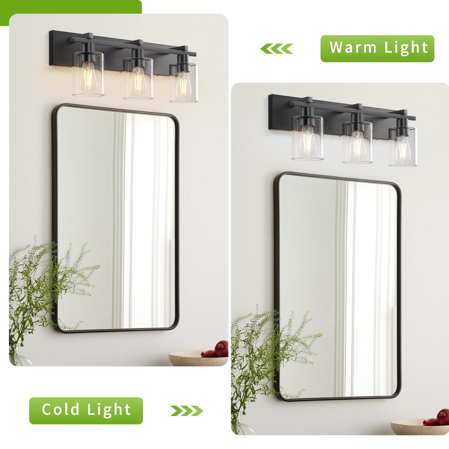 Espird Bathroom Vanity Light,3 Light Matte Black Light Fixture with Thickened Clear Glass Shade, 21 inch Dimmable Modern Wall Sconce, Bathrooms Vanity Light Over Mirror for Bathroom