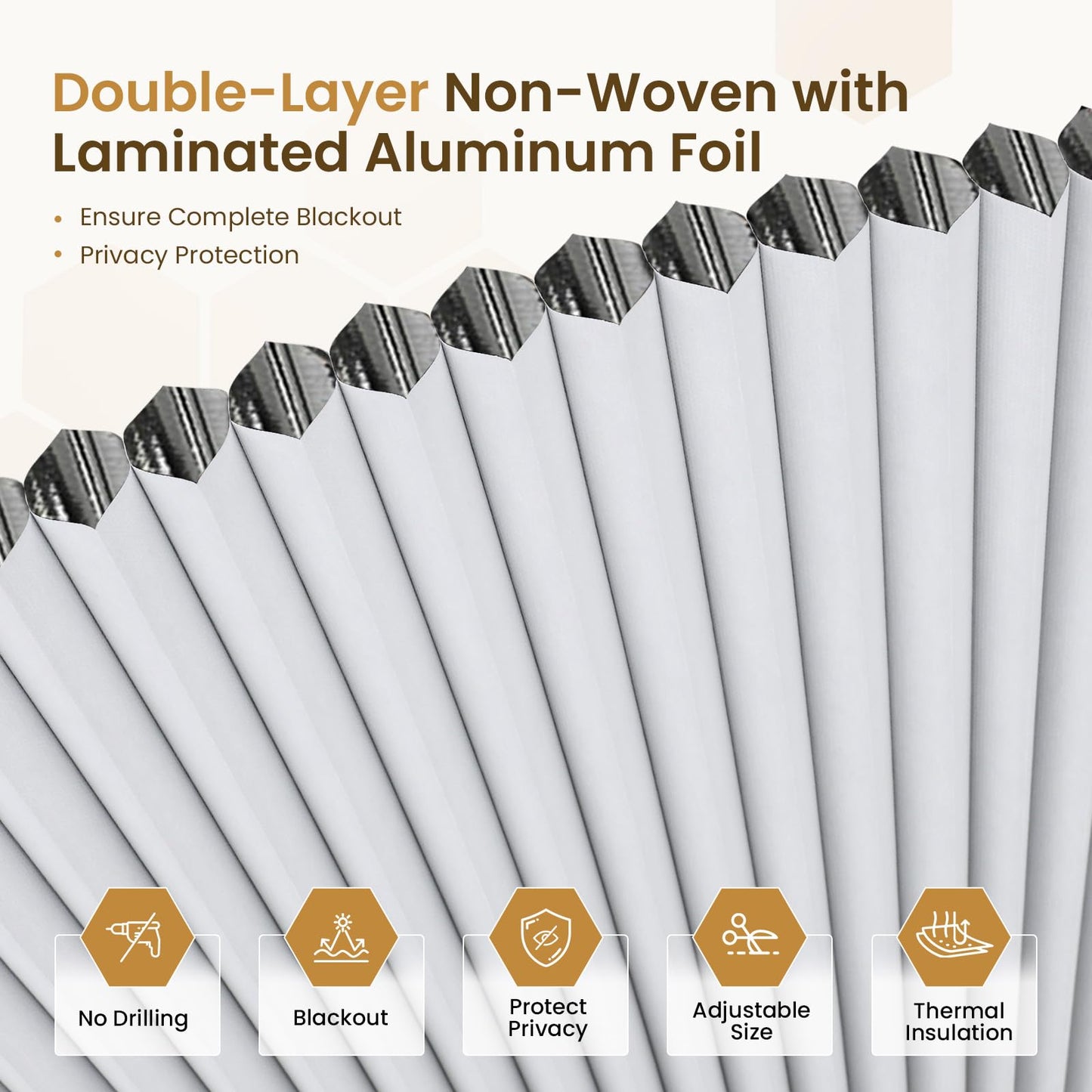 Grandekor Half Circle Arch Window Shade Blackout 72" Wx36 H No Drill Honeycomb Blinds for Kitchen Nursery Living Room Bedroom Easy Install Cellular Shades White