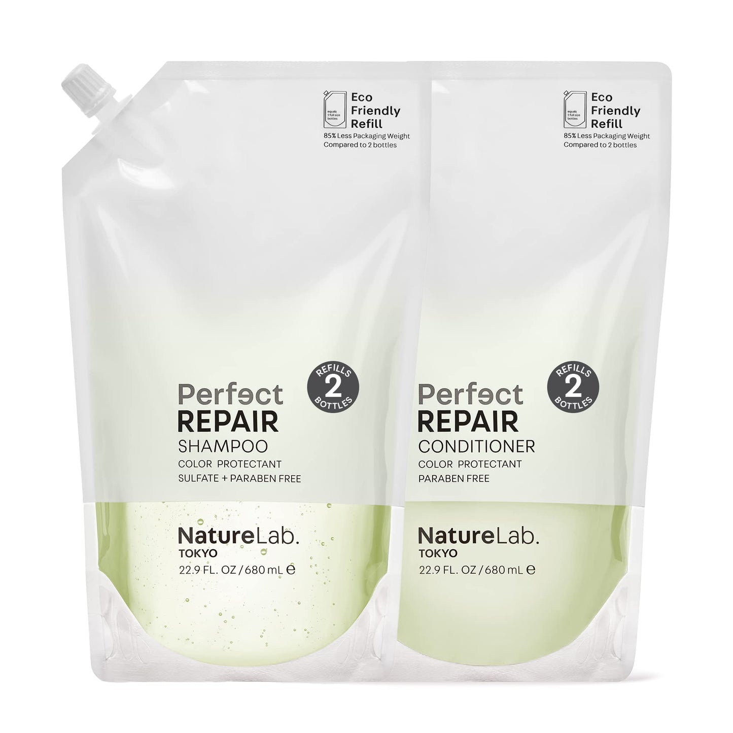 NATURELAB. TOKYO Perfect Repair Shampoo & Conditioner: Eco-Friendly Refill Pouch Duo: Replenish and Restore Damaged, Color Treated Hair and Strengthen New Hair I 22.9 FL OZ Each | $60 VALUE