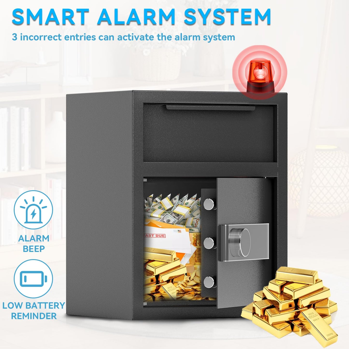 1.8 Cub DropSafe with Front Drop Slot - Fireproof Digital Security Safe Box with Combination Lock for Cash and Documents - Silent Safe for Business Office Home