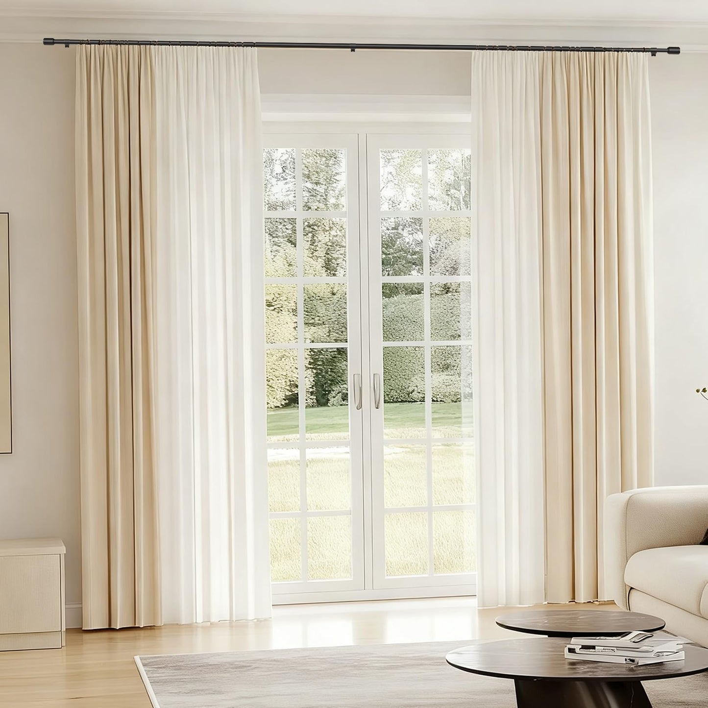 1” Diameter Curtain Rods 30-120 Inch, for 30-116 Inch Windows, Adjustable Splicing Black Rods for Windows with Brackets, Window Rod Long Heavy Duty Curtains Rod, 2 Pack