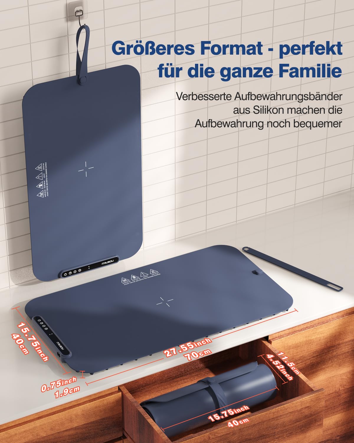 Food Warming Mat, iTRUSOU 27.5x16'' Electric Warming Tray with 7 Temp-Settings, 1-99h Flexible Timer, Switchable °F/°C, Rollable Food Warmer Keep Food Warm at Buffet, Party, Sabbath, Daily Use