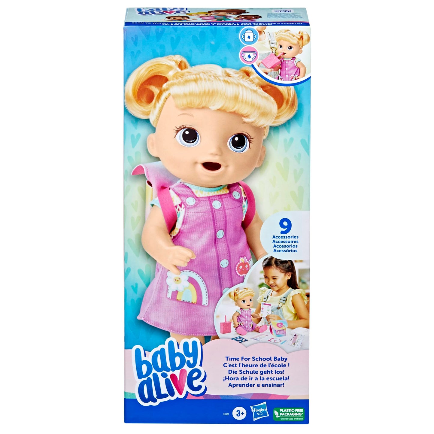 Baby Alive Time for School Baby Doll Set, Back to School Toys for 3 Year Old Girls & Boys & Up, 12 Inch Baby Doll, Blonde Hair (Amazon Exclusive)