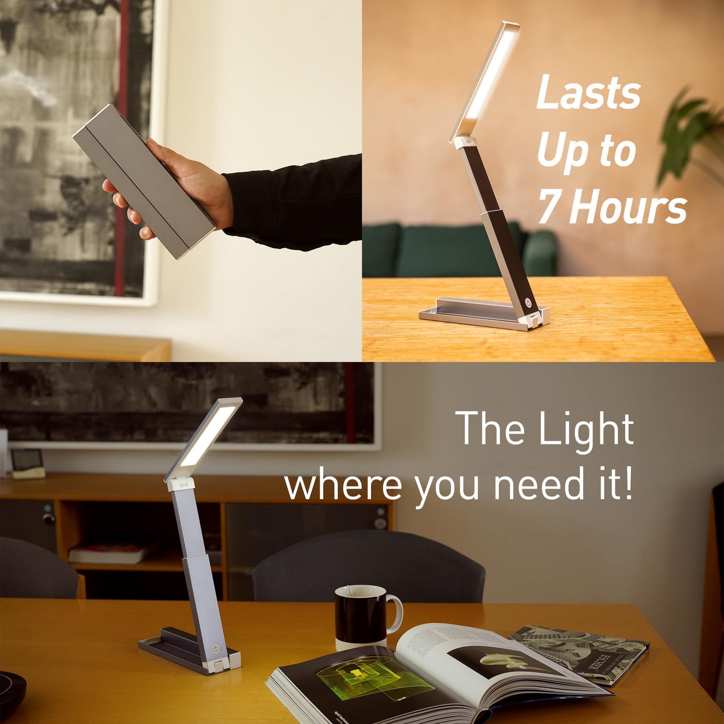 LYTUP Portable LED Desk Lamp – Ultra-Compact, Foldable, Adjustable Brightness, 180-Degree Rotation, Type-C Fast Charging for Home, Office, Travel, Multi-Purpose Use - Grey