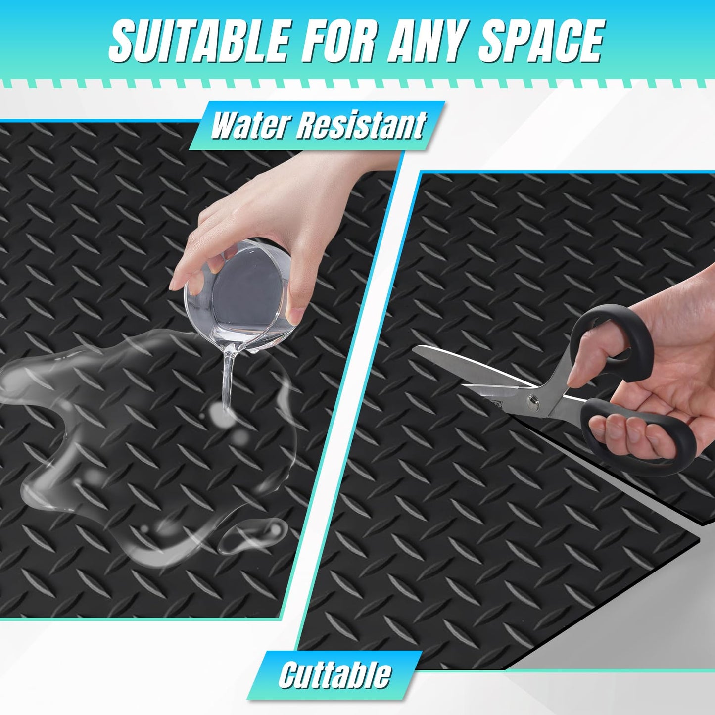 4 x 7 FT Garage Floor Mat, Diamond Plate Rubber Flooring Roll, PVC Garage Flooring Rolls for Under Car, Large SUVs, Pickup Truck, RV, Gym