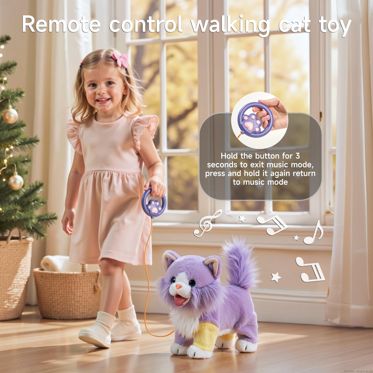 OR OR TU Walking Toy Cat with Remote Control Leash, Plush Cat Electronic Interactive Toys for Girls Singing, Shake Tail, Licking, Meows Realistic Stuffed Animal Cat Age 2 3 4 5+ Years Old Best Gift