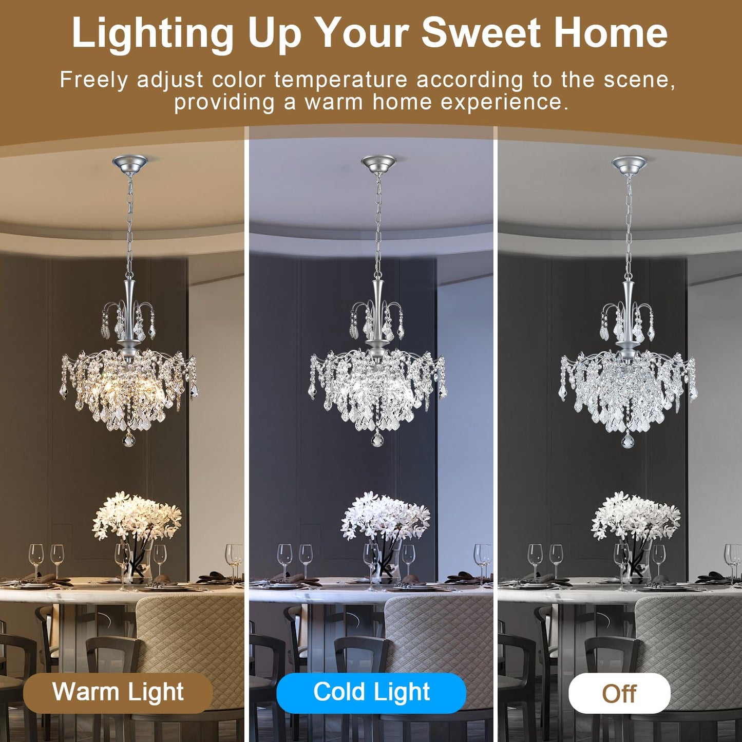 Uiimeces Modern Crystal Chandelier, Chrome Candle Chandeliers for Dining Room Lighting Fixtures Hanging, Kitchen Ceiling Hanging Pendant Light for Bedroom Living Room Kitchen Island Hallway