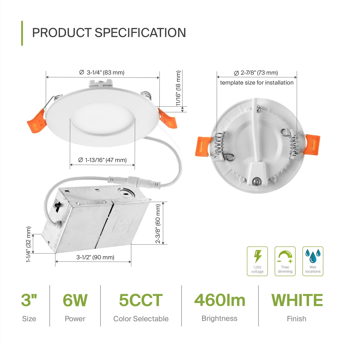 ASD 12 Pack 3 Inch LED Recessed Light, 6W 5 CCT 2700K-5000K CRI90+, IC Rated Ultra Thin Dimmable Ceiling Lights with J Box, Canless Wafer Downlight, Round Slim Panel Lighting, UL Energy Star, White