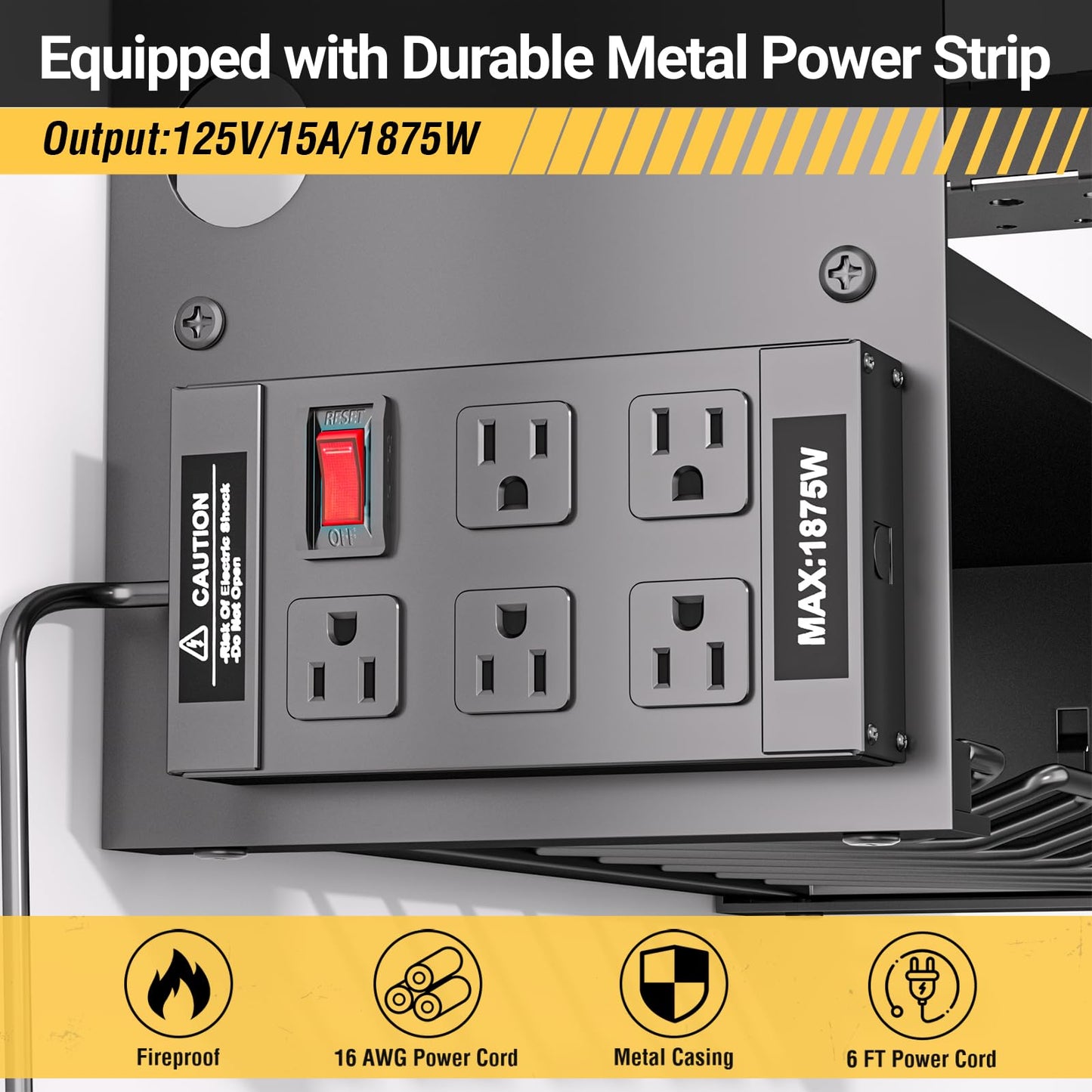 YYR Power Tool Organizer Wall Mount with Charging Station, Cordless Tools Hanger and Battery Storage Rack for Garage Organization, Heavy Duty Drill Holder Shelf Build in Metal Power Strip - Black
