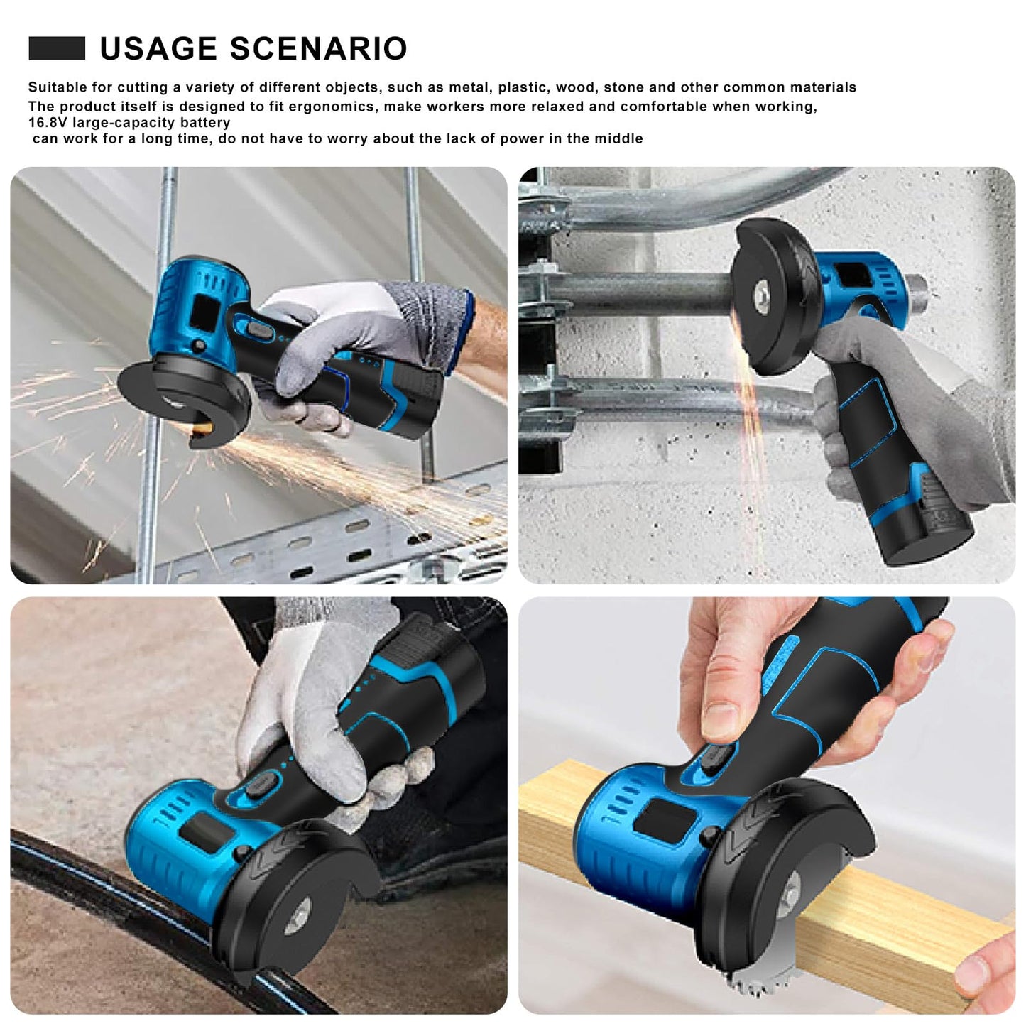 ZFULVO Brushless Cordless Angle Grinder Kit, 19500rpm Mini Electric Angle Grinding Tool with 2x16.8V 2000mAh Battery and 6-Cutting Discs, Grinder Handheld Cutter for Metal Wood