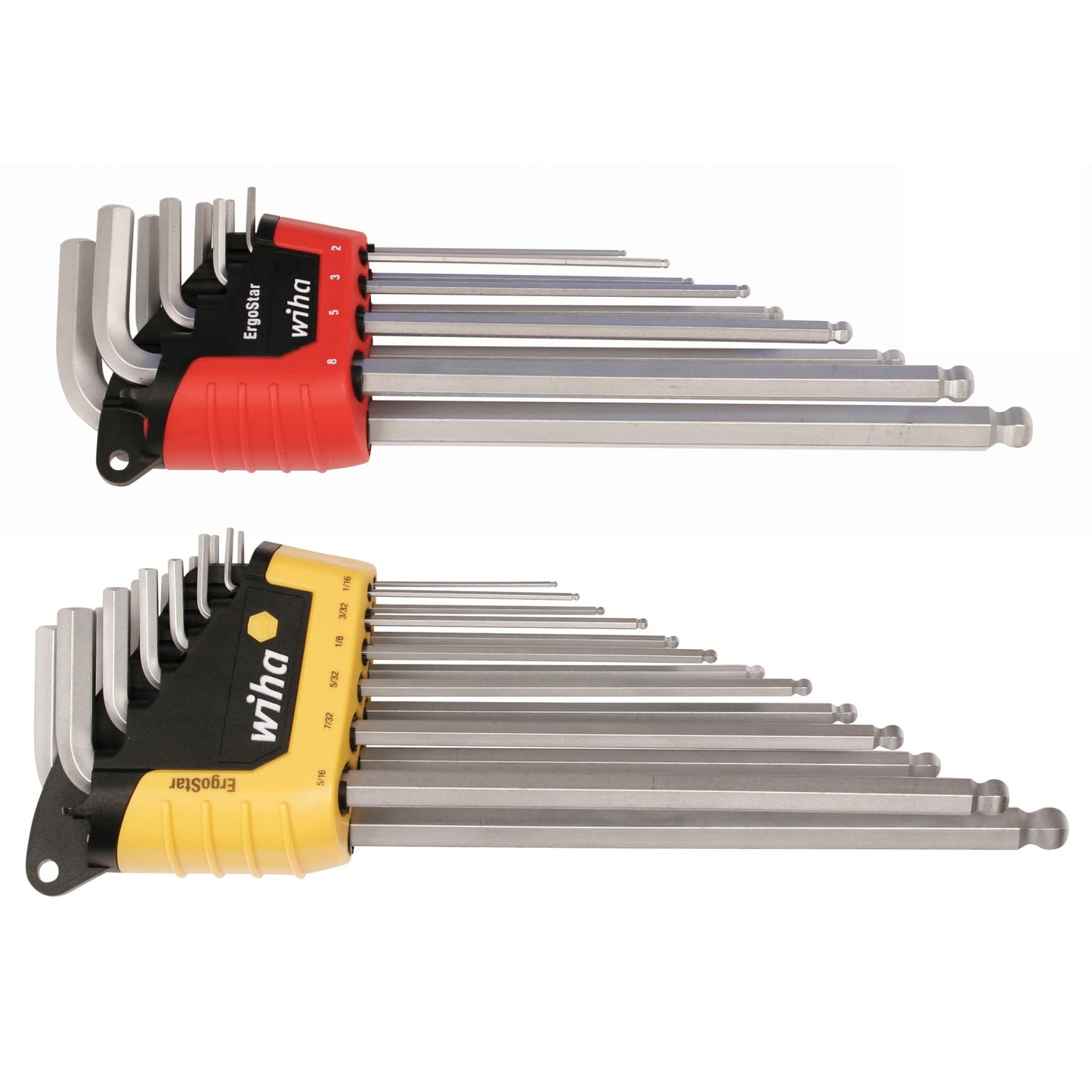 WIHA 66982 ErgoStar Ball End Hex L-Key, Inch and Metric, 22-Piece
