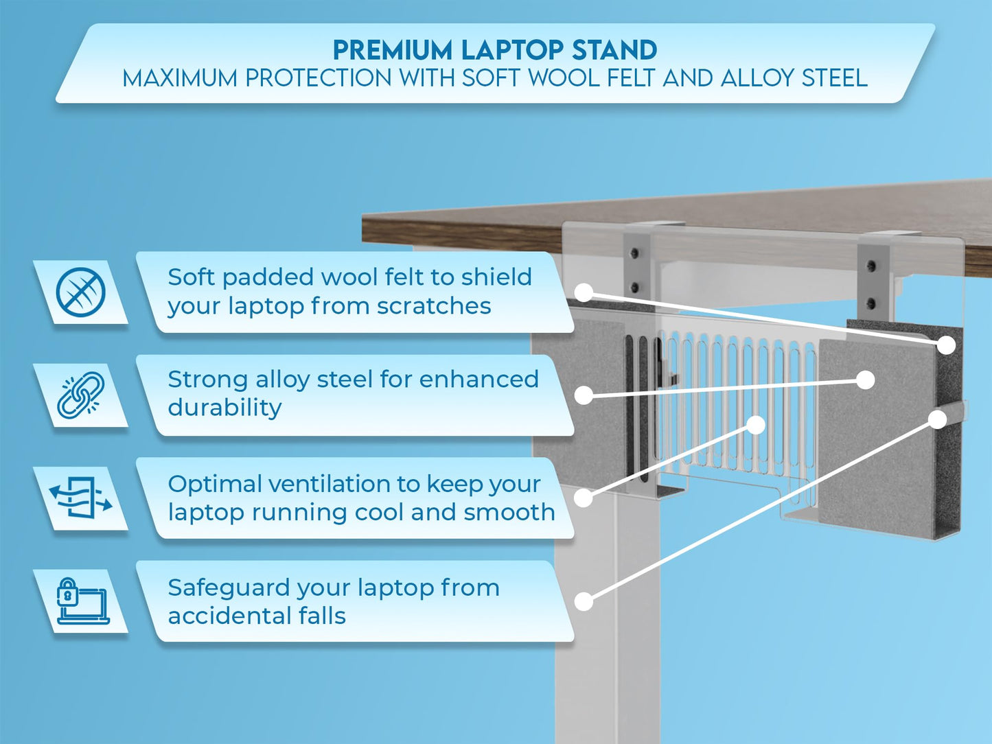 HAVYO Vertical Side-Mount Laptop Holder Bracket for Desk Storage -fits: Dell/Acer/ASUS/XPS/MacBook/Surface/Lenovo/HP/Gaming Laptops (up to 16 inches) (Perforated Steel, Alloy Steel)