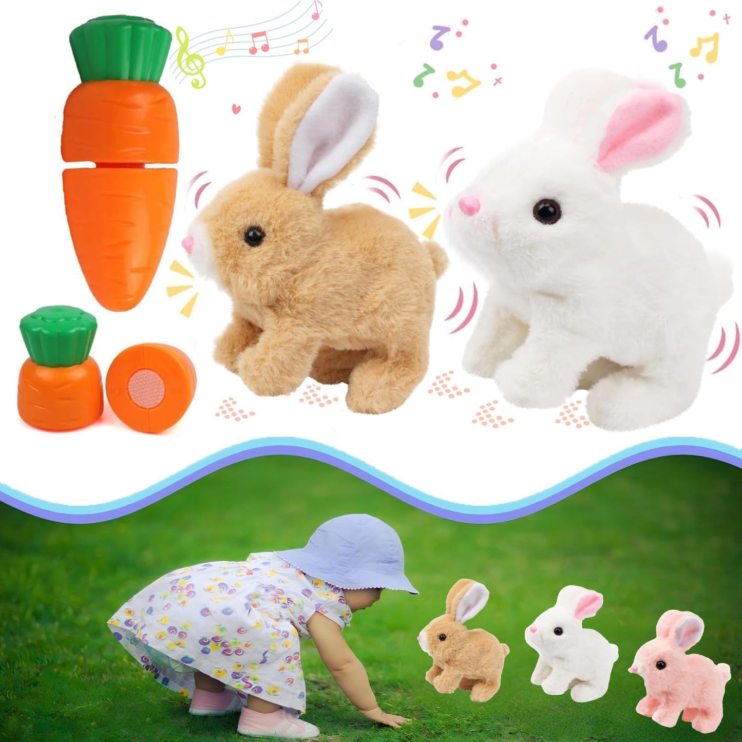 Zloeoa Electronic Interactive Jumping Toy, Realistic Plush Bunny (Brown & White)