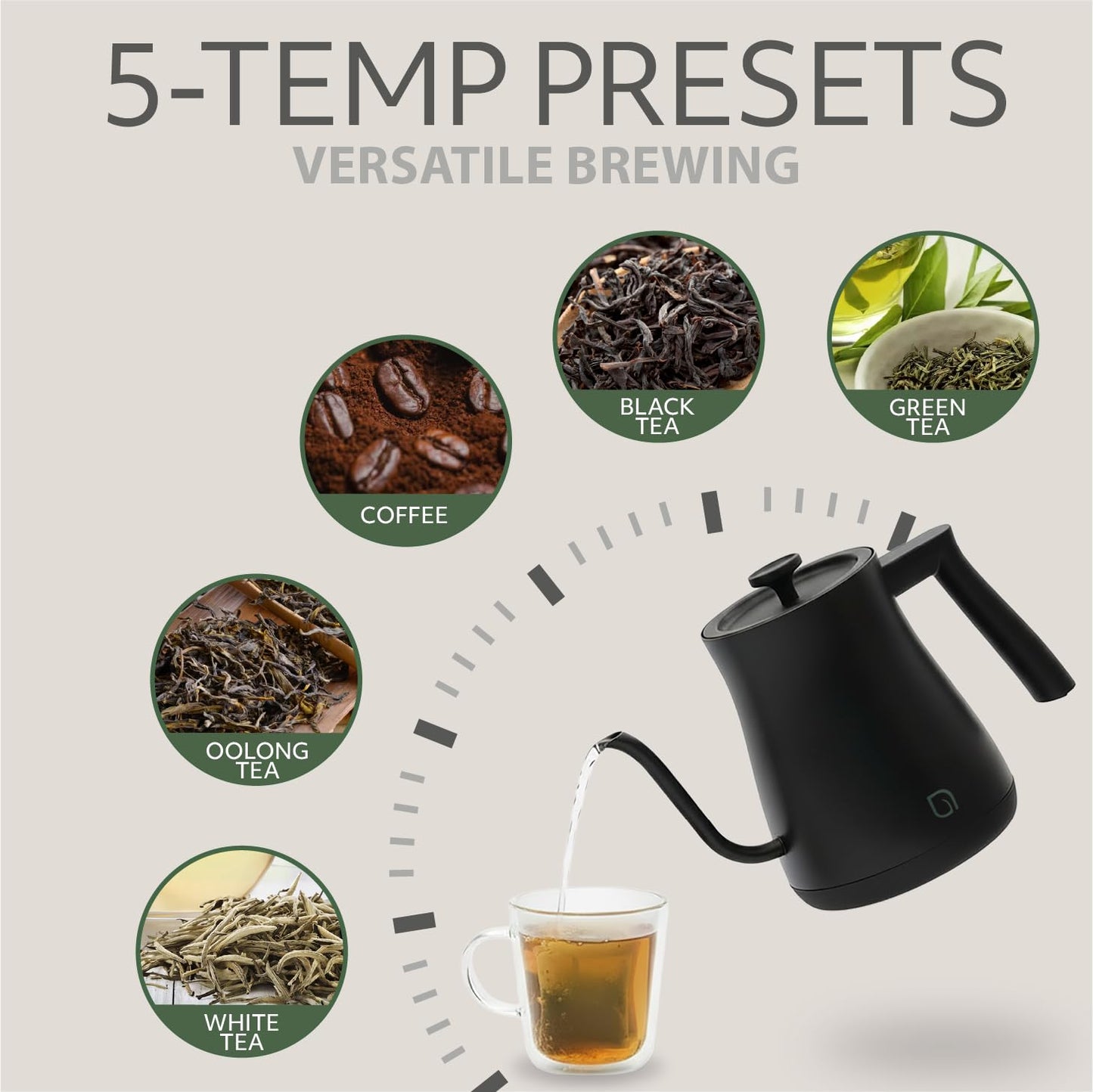 WILLOW ECO SERIES Gooseneck Electric Kettle with 5 Temperature Presets and Keep Warm Feature, 0.8L Pour Over Kettle for Coffee & Tea 1200W Quick Heating with 100% Stainless Steel Interior Water Heater