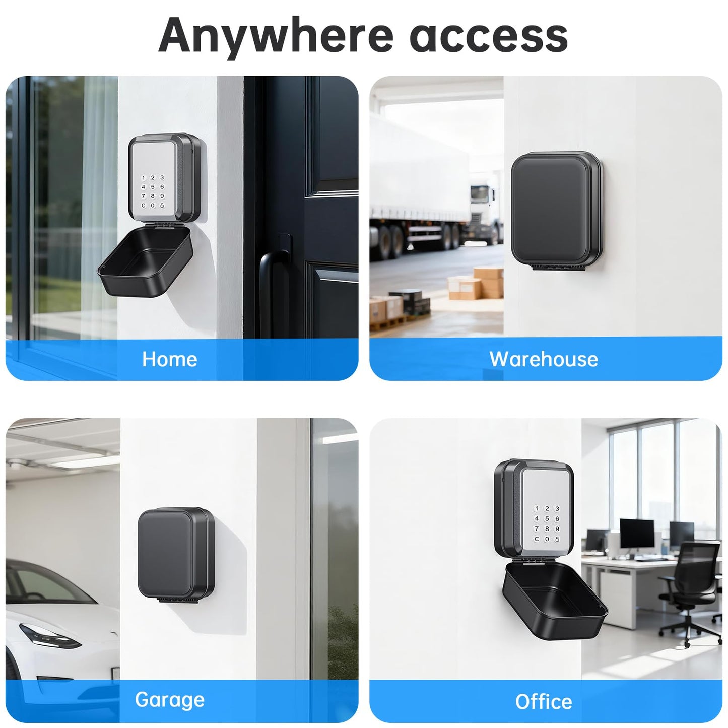 Smart Key Lock Box - Bluetooth APP(Tuya APP) Control & PIN Code, IP65 Weatherproof Wall Mounted Lock Box for Airbnb, Realtor, Home Office, Holds 5 Keys+3 Access Cards