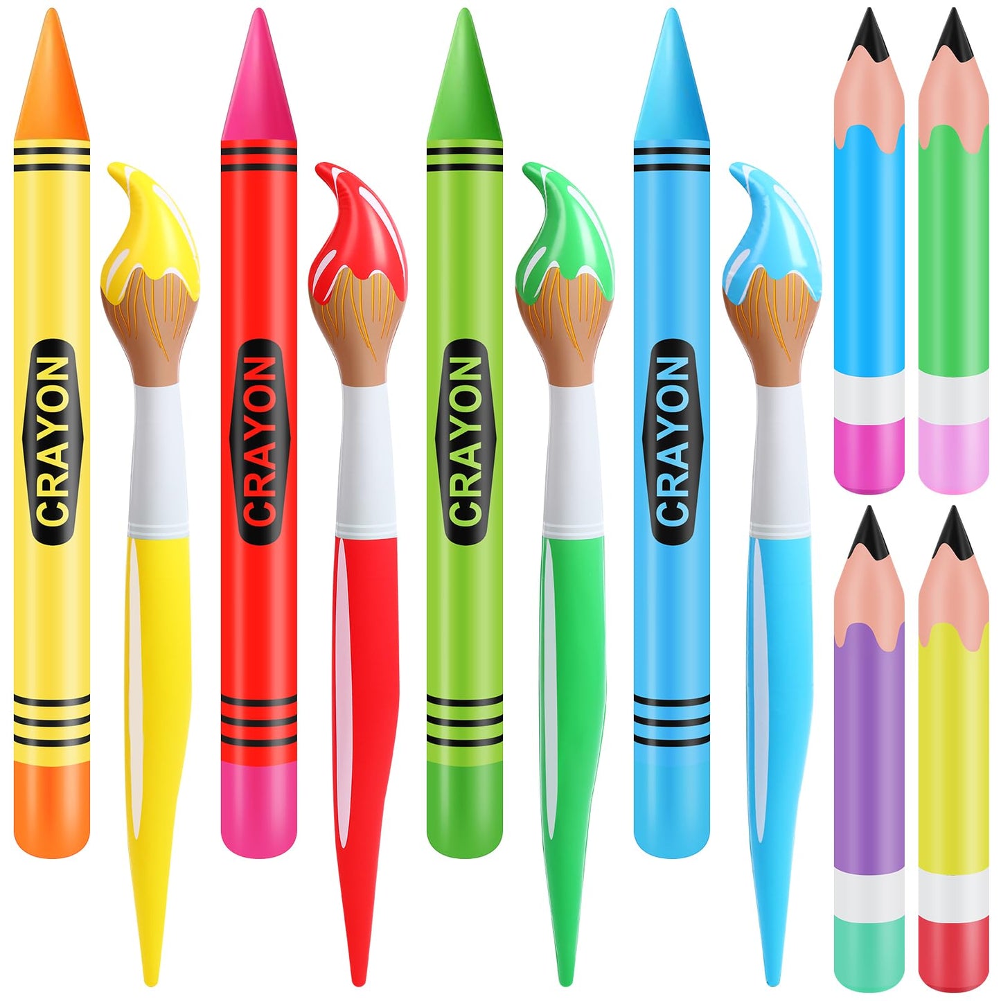 Glimin 12 Pcs Inflatable Crayons Balloons Decoration Set Giant Large Crayons Pencils Paint Brush Hanging Inflatable Decor for Garden Room Birthday Back to School Party Decorations,12 Designs