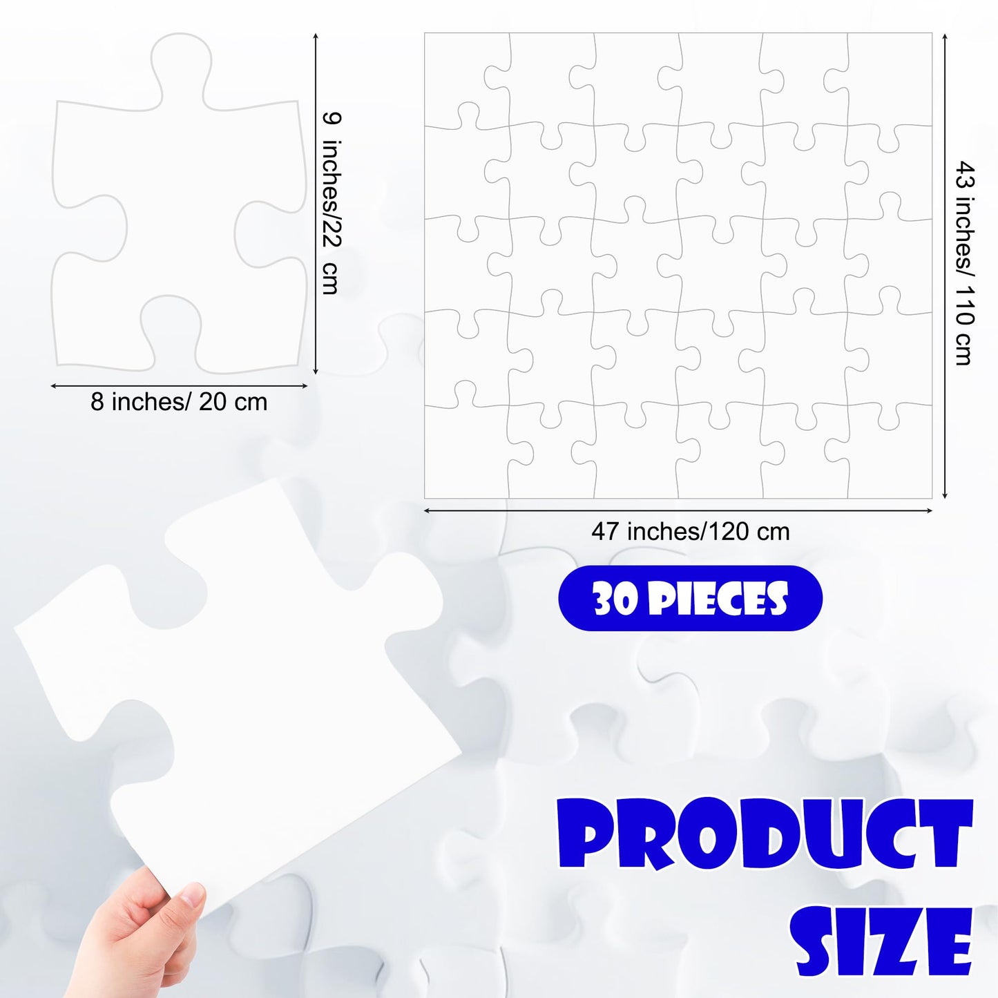 Aneco 30 Pieces Large White Blank Puzzles, 9 x 8 Inch Blank Paper Double Puzzle Pieces, DIY Make Your Own Jigsaw Puzzle to Draw On for Drawing Coloring Painting Arts and Crafts Projects, Party Favors