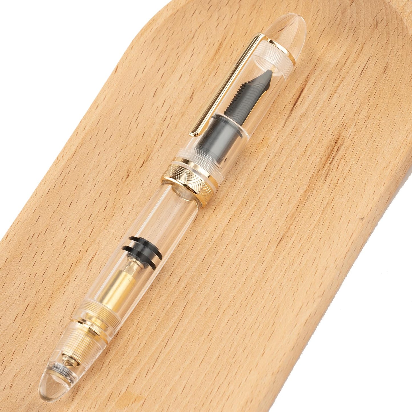 erofa Majohn P140 Piston Fountain Pen NO.8 Fine Nib, Large Capacity Transparent White Acrylic Writing Gift Pen with Box