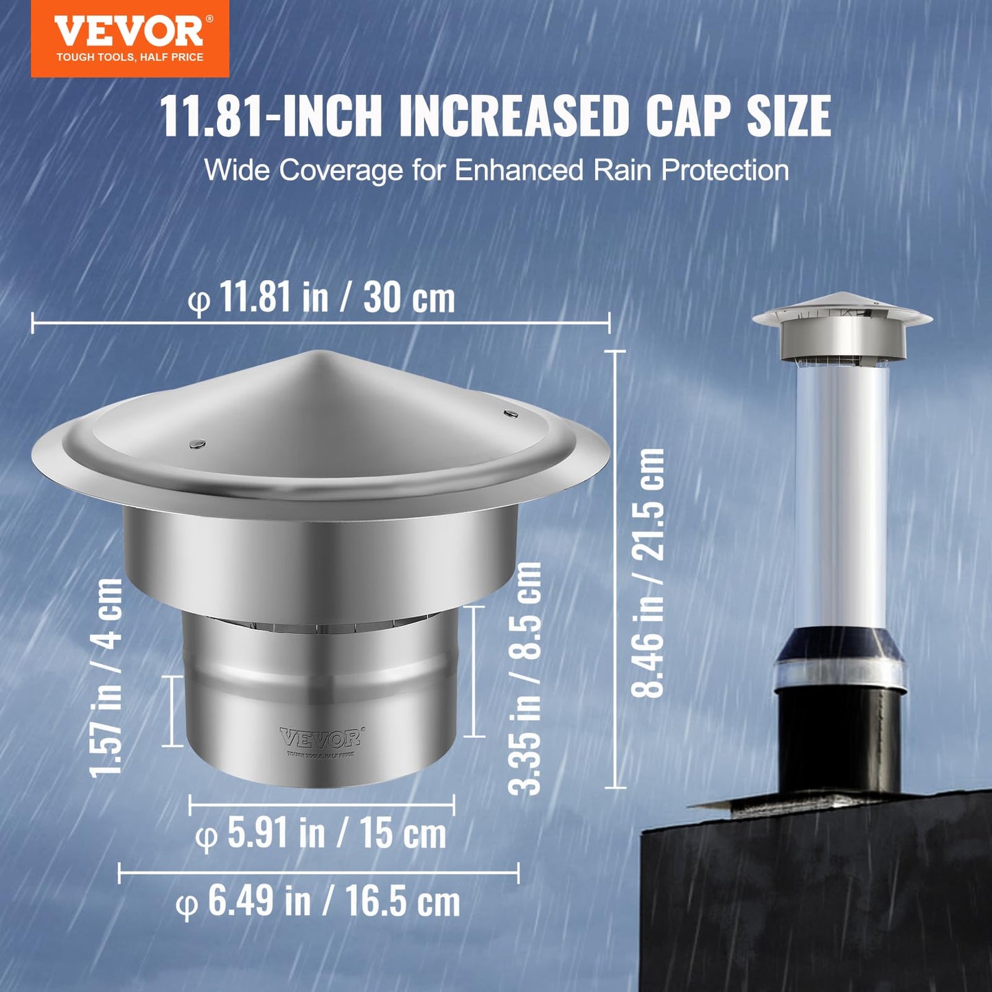 VEVOR 6 inch Chimney Cap - All-Weather Stainless Steel with Reinforced Hardware, Easy Installation Vent Cover for Outdoor Protection
