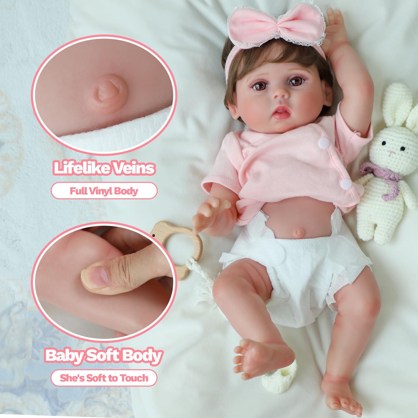 SCOM Reborn Baby Doll Girl - 18 Inch Realistic Baby, Real Life Dolls with Cloth Body & Vinyl, Newborn Lifelike Weighted Doll for Ages 3 4 5 6 + Year Old Gift