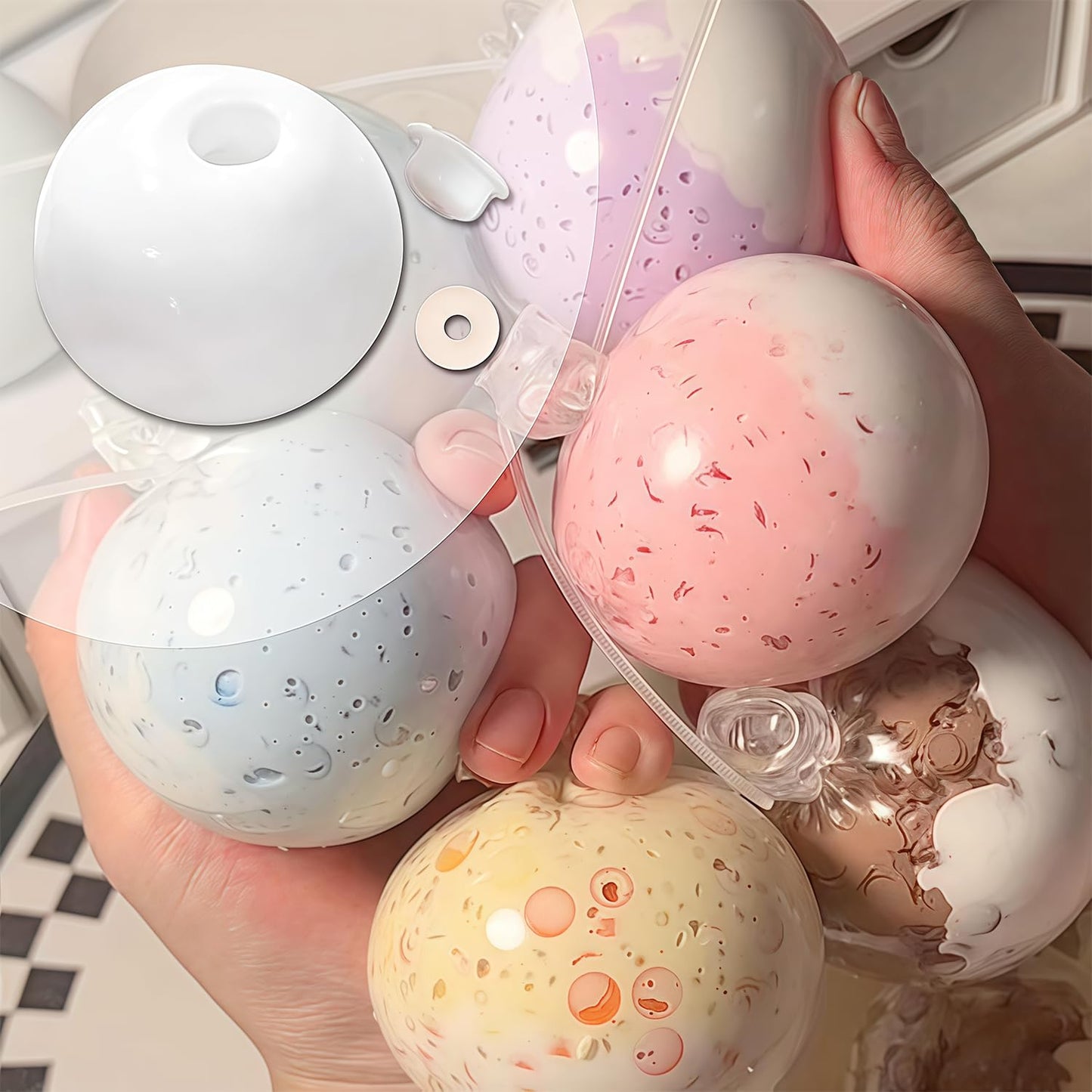 DIY Stress Ball Making Kit, Squishy Maker Kit with Blank Skins & Air Pump, Add Water to Make Your Own Crunchy Stress Balls for Adults, Transparent Squeeze Toy