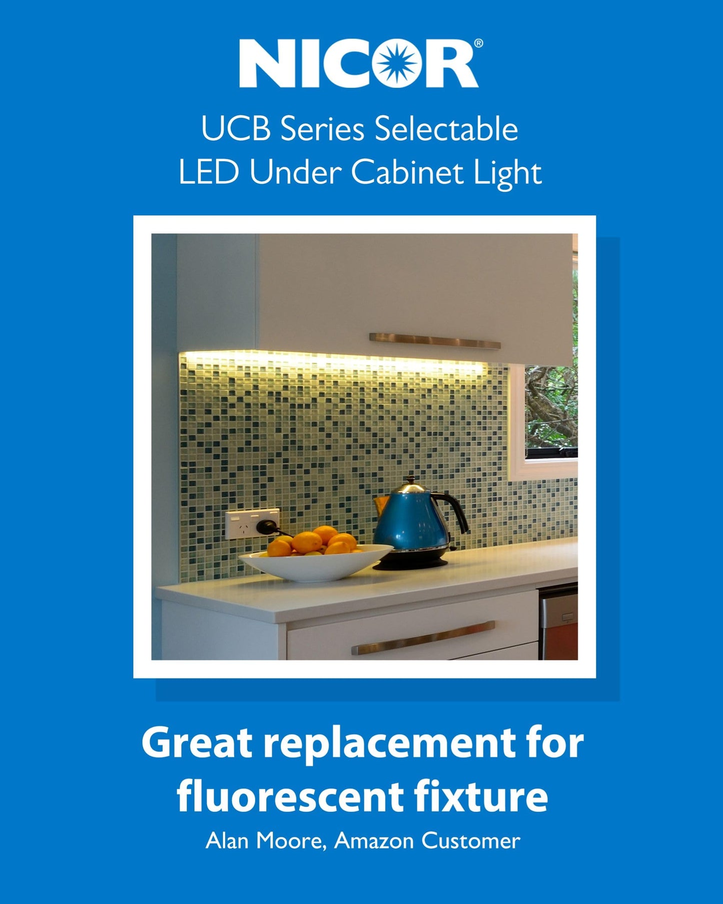 33” LED Direct Wire Under Cabinet Light - Undercounter LED Lights for Kitchen - Selectable CCT 2700K-5000K, 952-1008 Lumens, 14W - UCB Series Hardwired Under Cabinet Lighting by NICOR Lighting