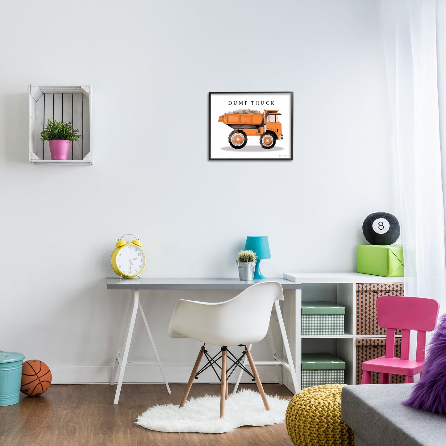 Stupell Industries Orange Dump Truck Traditional Construction Vehicle, Designed by Stephanie Workman Marrott Black Framed Wall Art, 16 x 20, Off-White