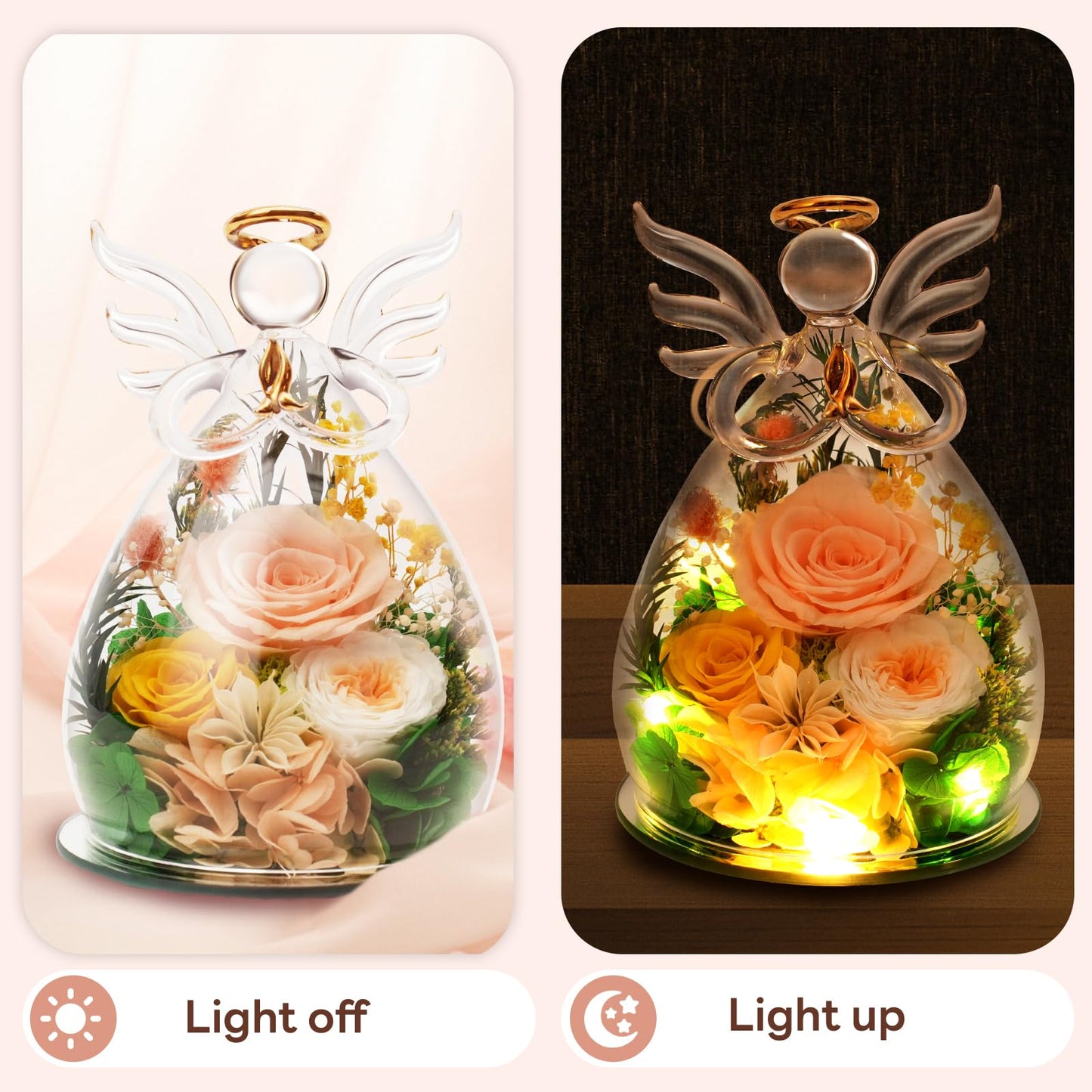 Kemiputi Gifts for Mom Birthday Gifts for Women, Preserved Rose in Glass Angel Figurines, Forever Flowers for Delivery, Anniversary Real Rose Gift for Grandma Wife Her from Daughter
